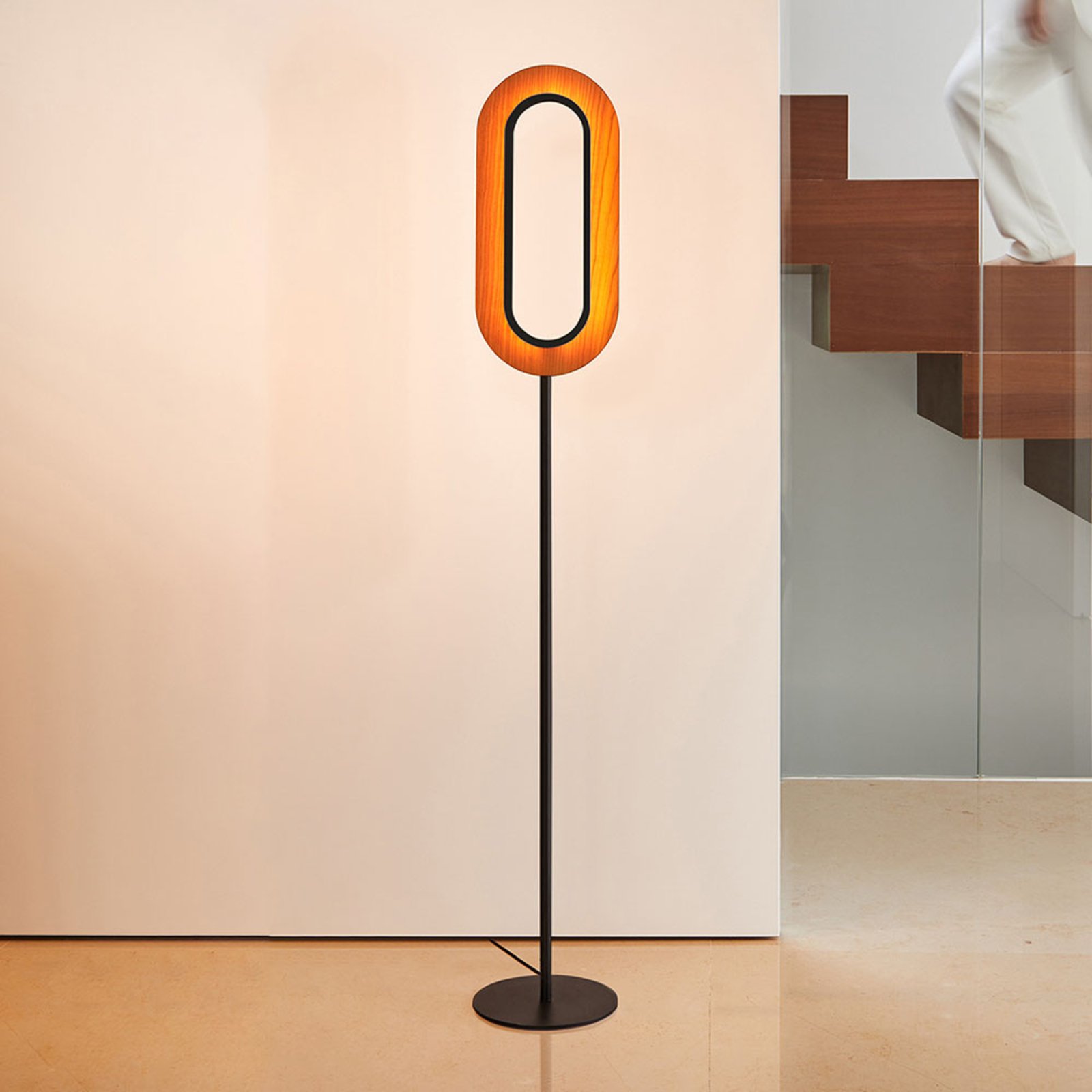 LZF LamPS Lens Oval floor lamp black/nut 46 cm, for Living / Dining Room, wood veneer, metal, 20 W, energy efficiency: A+, W: 21 cm, H: 121 cm