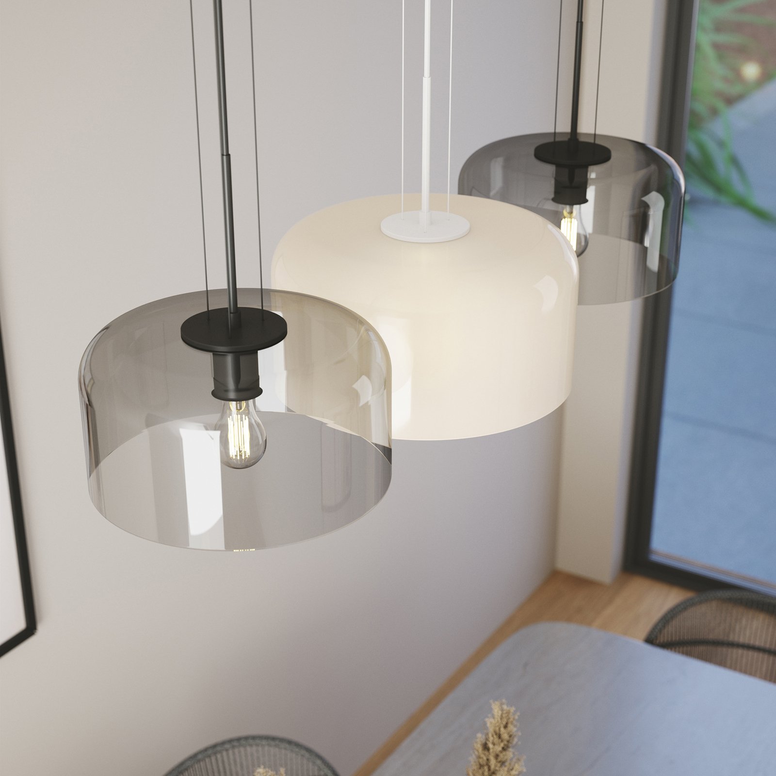 Gibus S30 pendant light, glass lampshade, grey