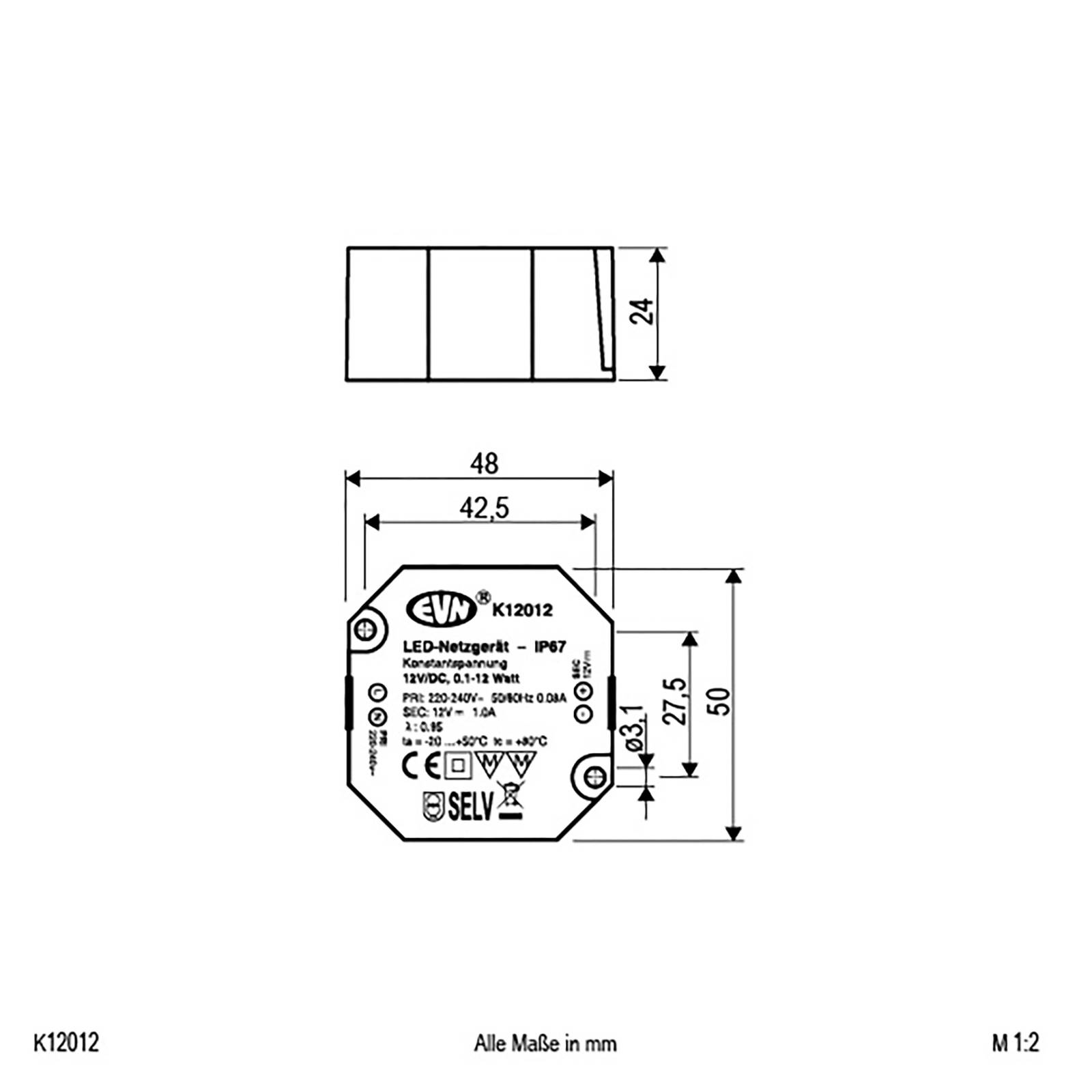 Zasilacz 12V/DC 0,1-12W, IP65, 220-240V/AC