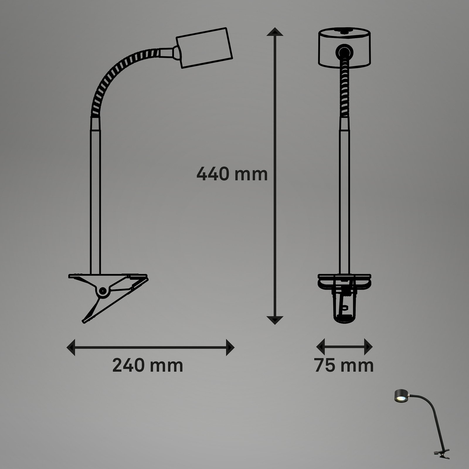 LED clip-on light Tari, black, CCT, touch dimmer, USB