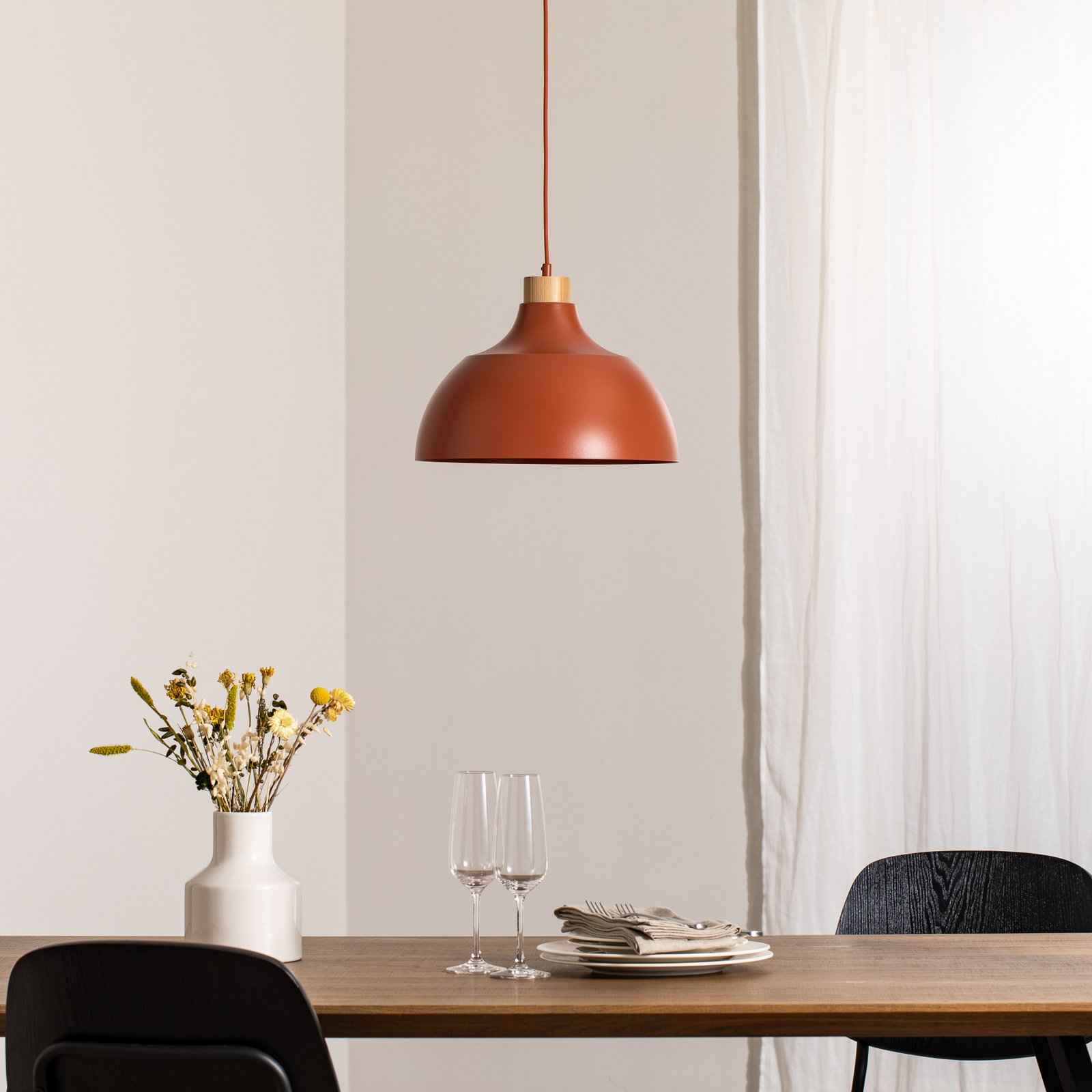 Envostar Suspension Kaitt, détail en bois, Ø 34 cm, rouge brique