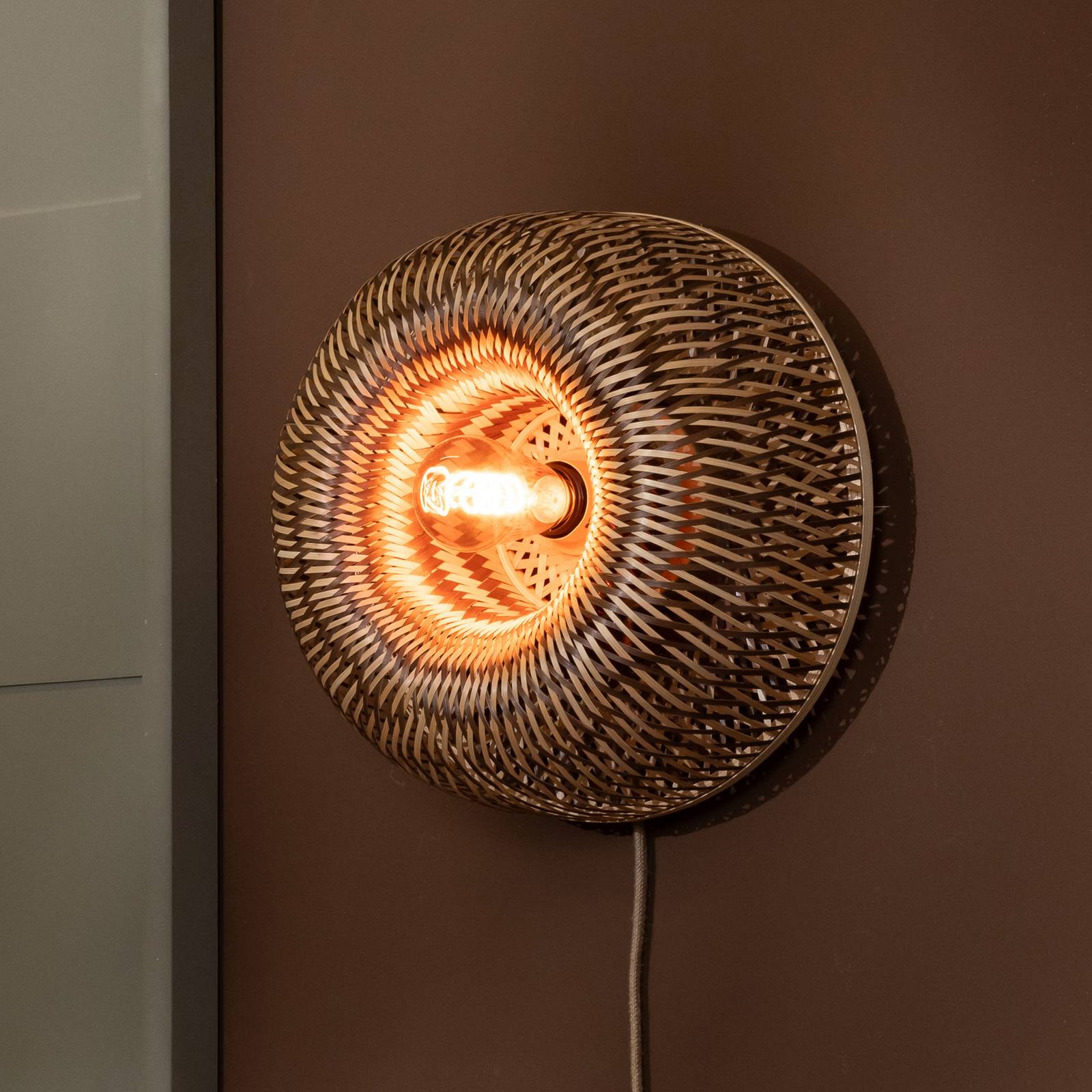 GOOD & MOJO Wandlampe Barbados, braun Ø 35 cm Bambus Stecker günstig online kaufen