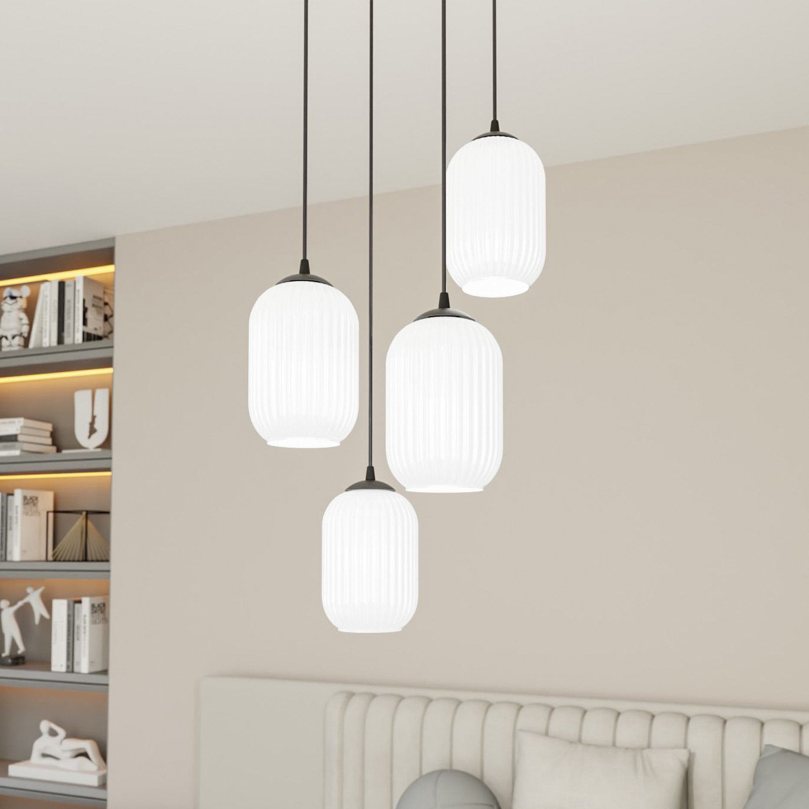 EMIBIG LIGHTING Lampă suspendată Verdi Ø 30 cm negru/opal oțel/glass 4 becuri. - Camera de zi / sufragerie - gri fum negru - Sticlă