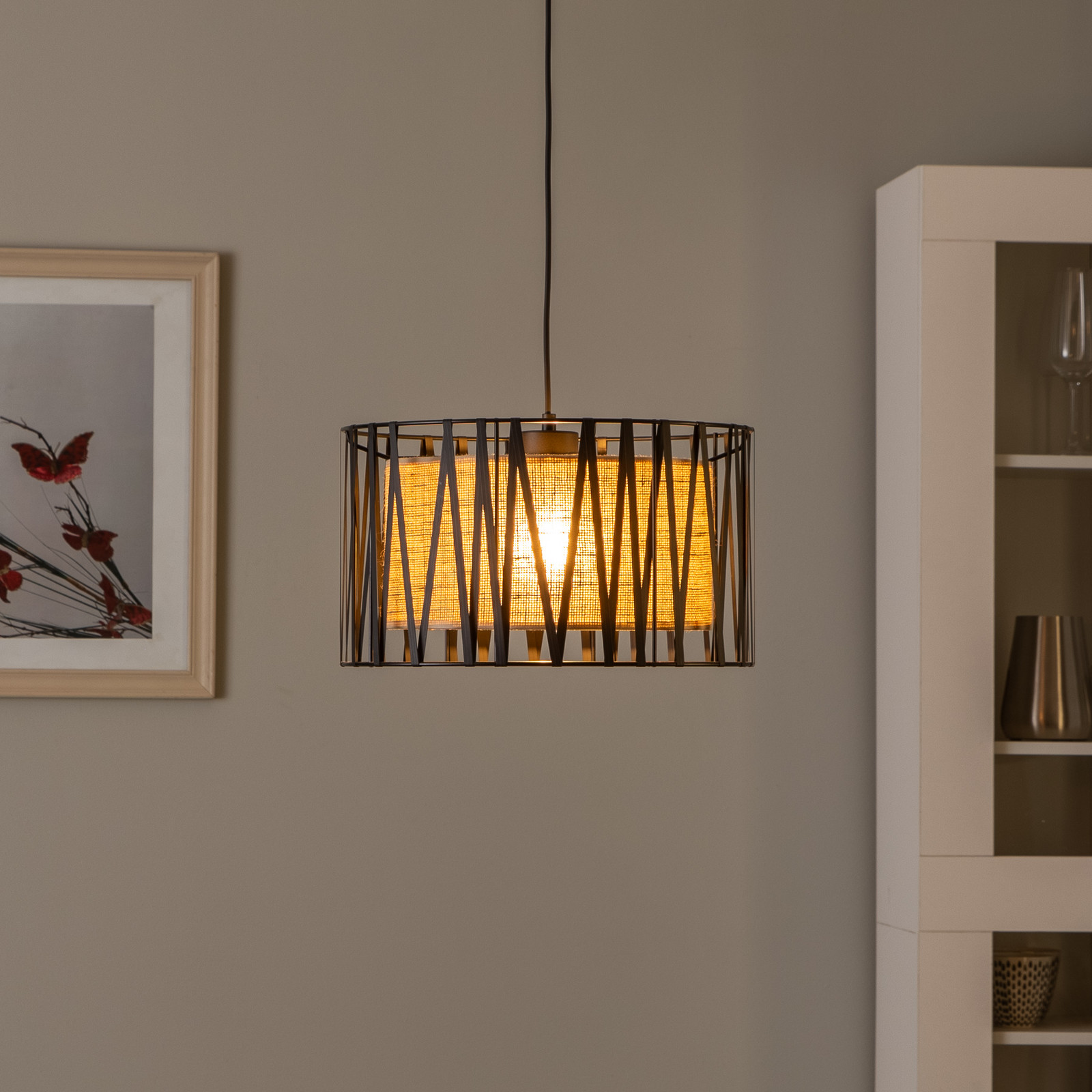 TK Lighting Suspensie Harmony negru iută naturală Ø 40 cm - Camera de zi / sufragerie - modern - negru maro natural - Metal