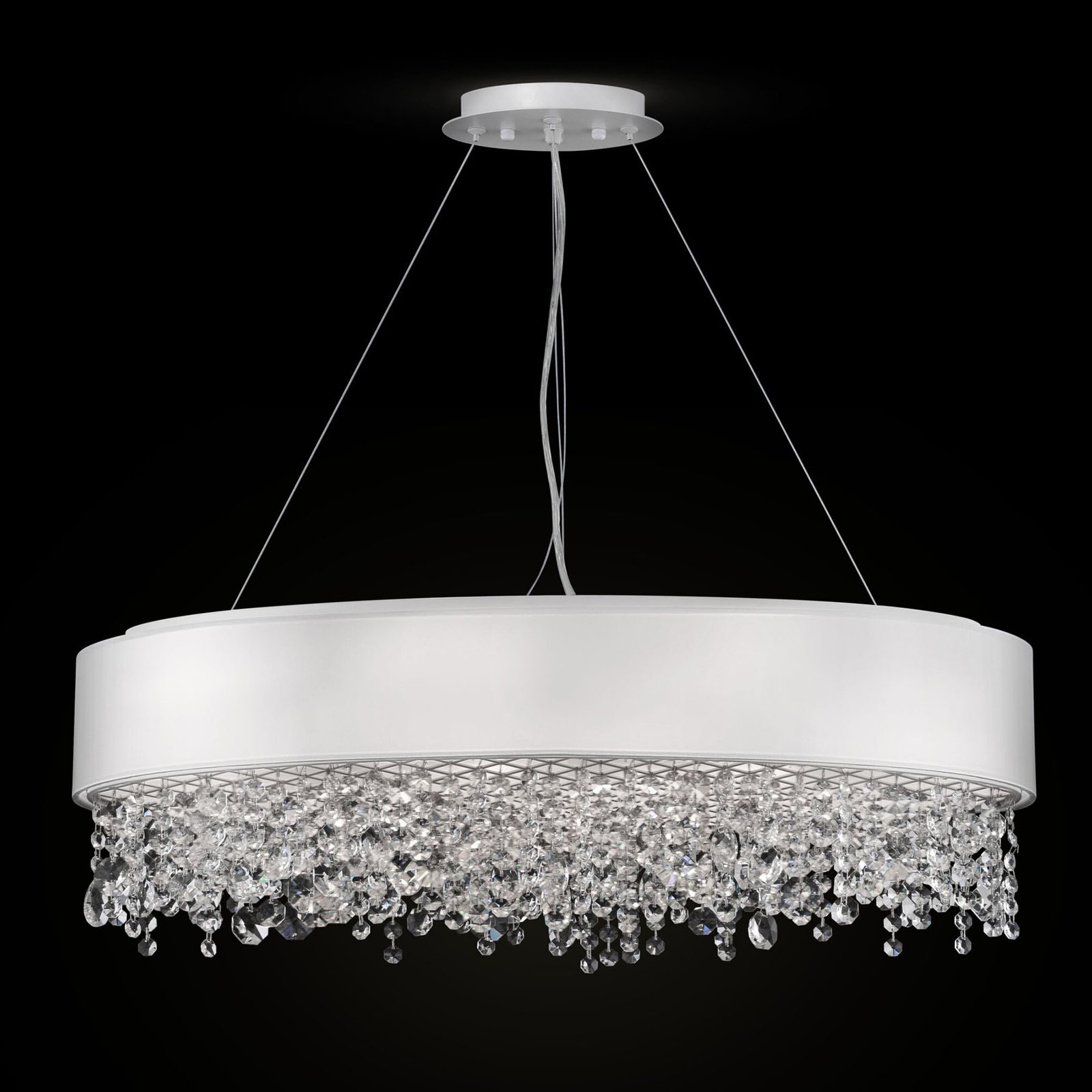 Maytoni Oval Manfred fabric pendant lamp, for Living / Dining Room, metal, PVC, fabric, crystal, E14, 60 W, energy efficiency: A++, L: 72 cm, W: 27 cm, H: 21 cm