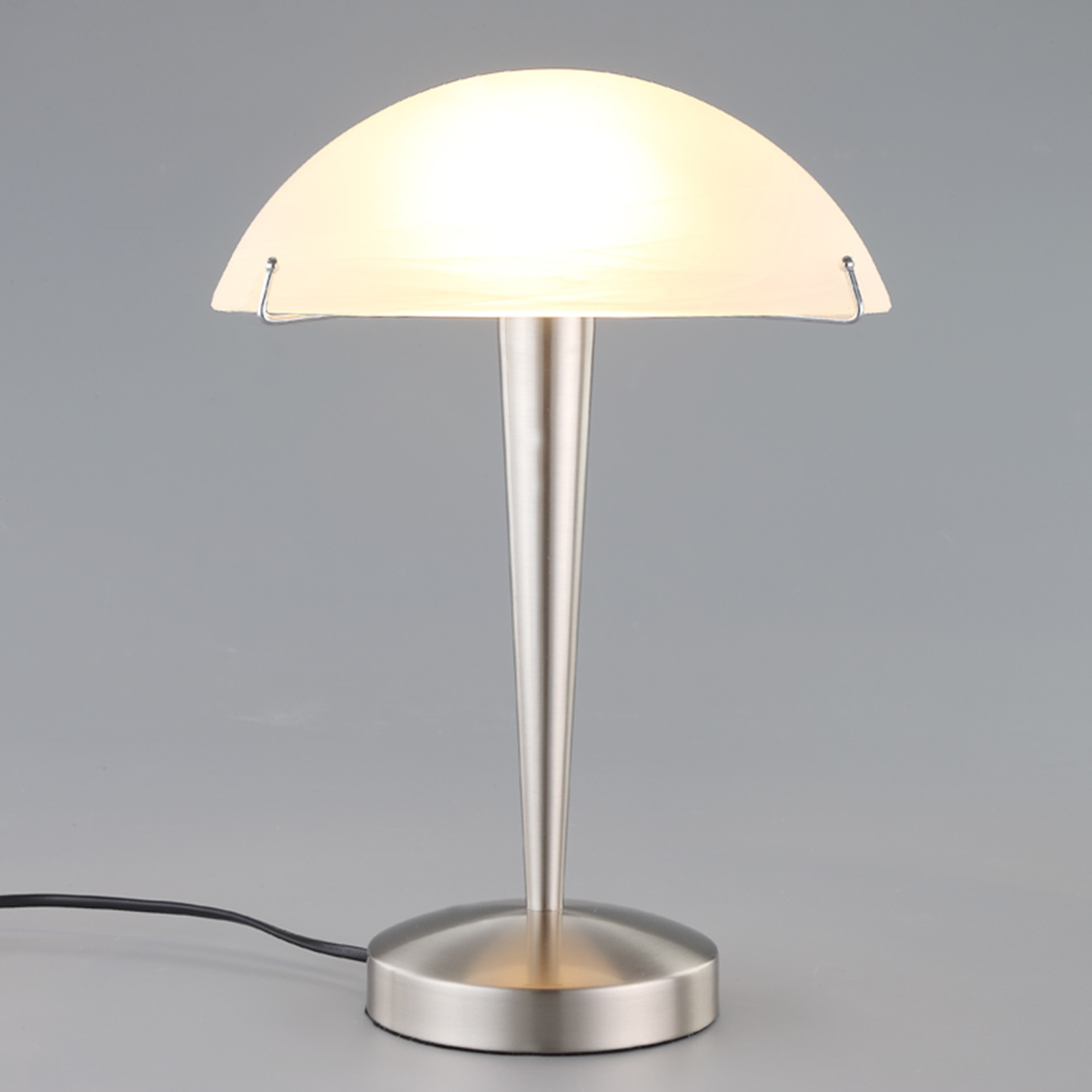 Piękna lampa stołowa Viola, matowy nikiel