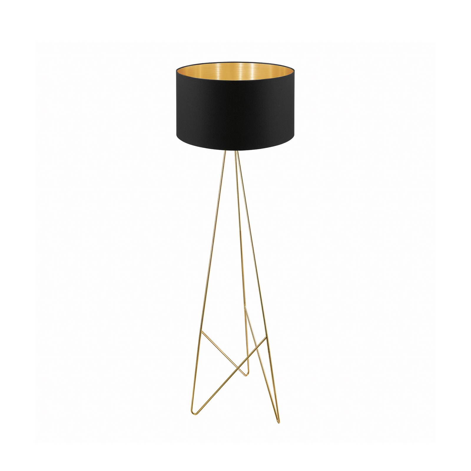 Eglo - Stativ Stehlampe Camporale Lampe Wohnzimmer mit Textil-Schirm Standleuchte aus Metall und Stoff in schwarz und Messing Design Stehleuchte