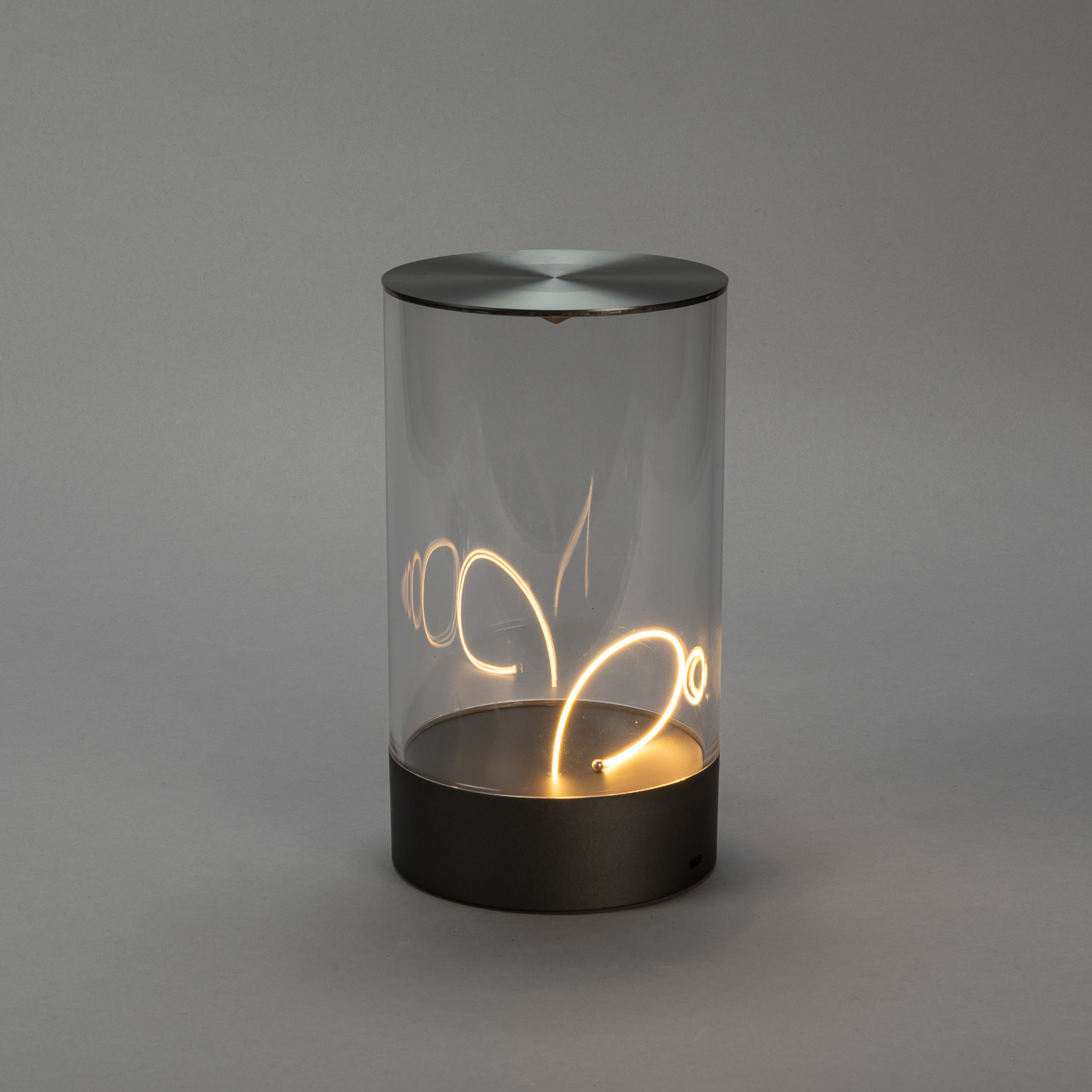 LED tafellamp Edison, hoogte 23 cm, grijs/helder, IP54 LED tafellamp Edison, hoogte 23 cm, grijs/helder, IP54