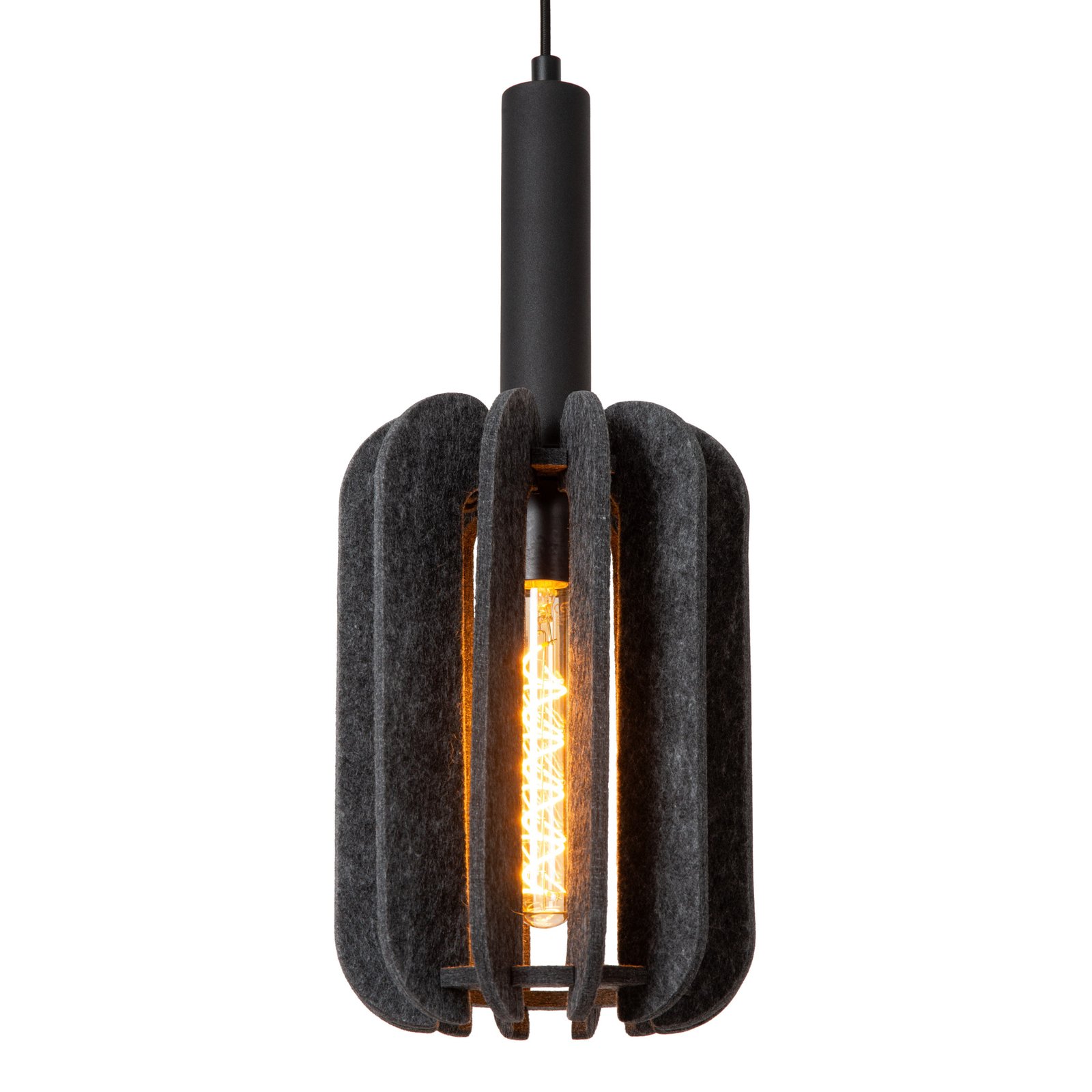 Rafal textile pendant light, grey, angular, 3-bulb