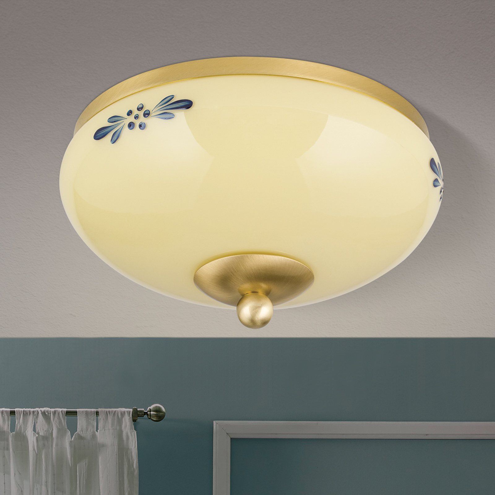 Landhaus ceiling lamp brass cream blue Ø 21 cm
