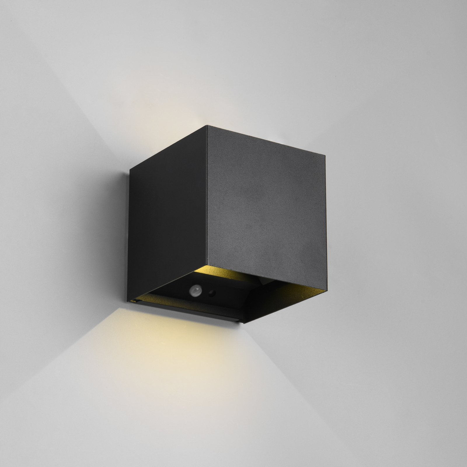 LED genopladelig udendørs væglampe Talent, sort, bredde 10 cm Sensor