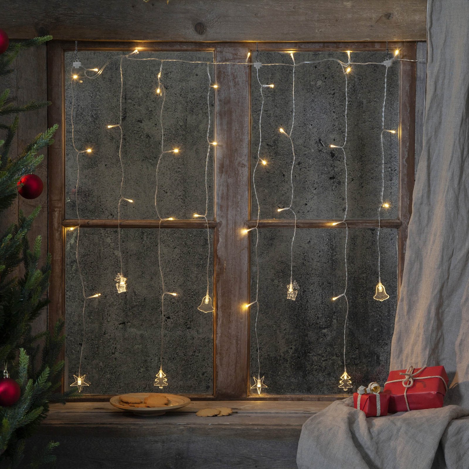 Cortina de luces LED Decy con motivos navideños