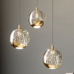 Lucande LED hanging light Hayley, Ø 25 cm, 3-bulb, gold, glass