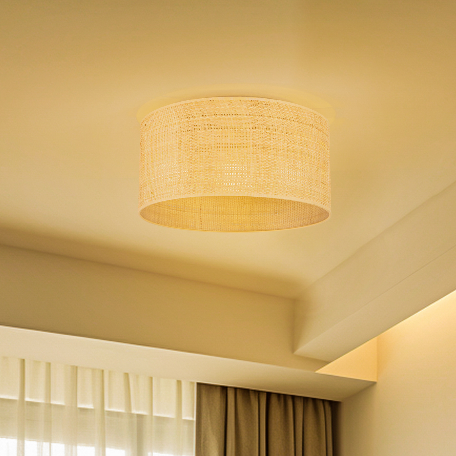 Jovin ceiling light, three-bulb, rattan lampshade