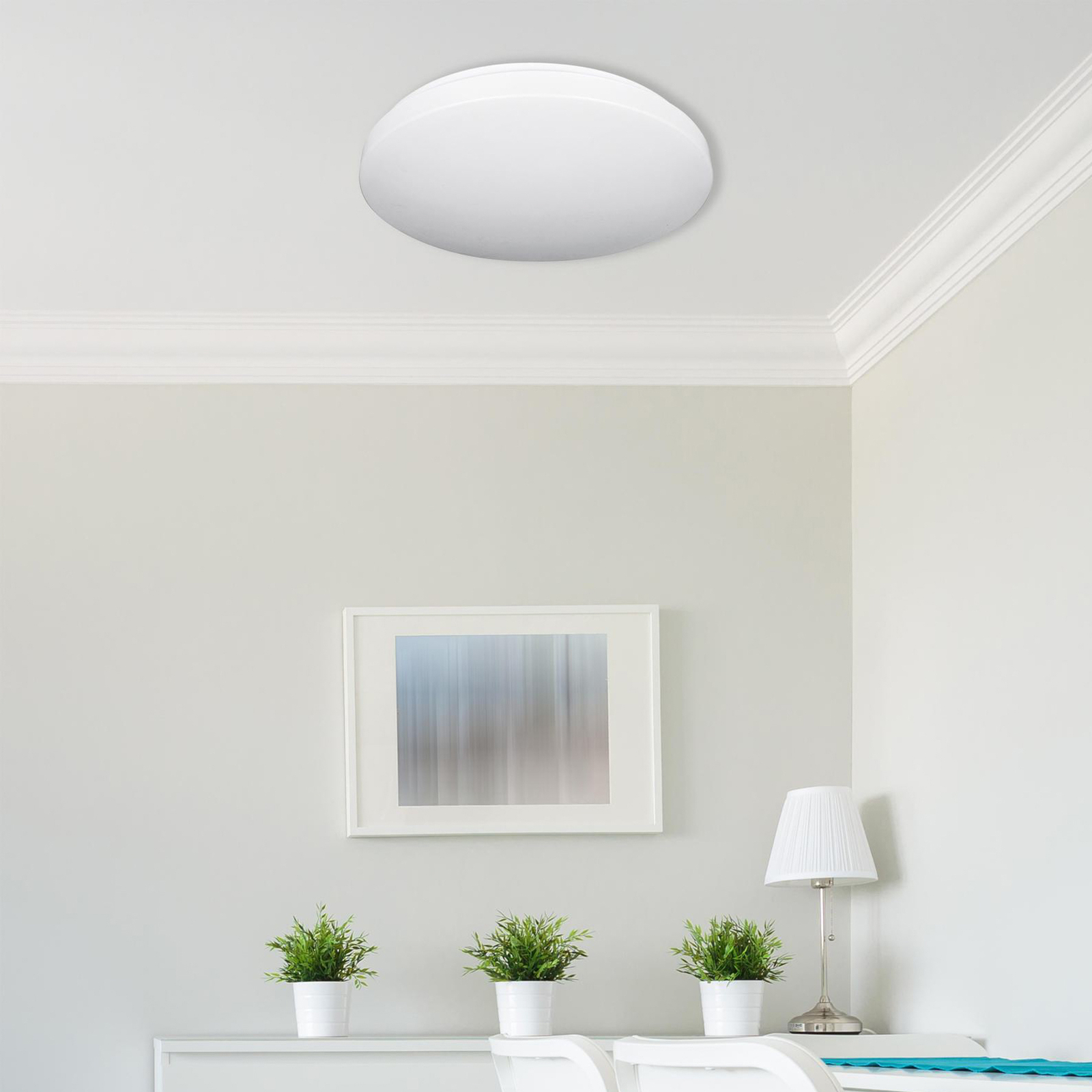 Candeeiro de teto LED Reva, Ø 50 cm, branco, plástico, aço