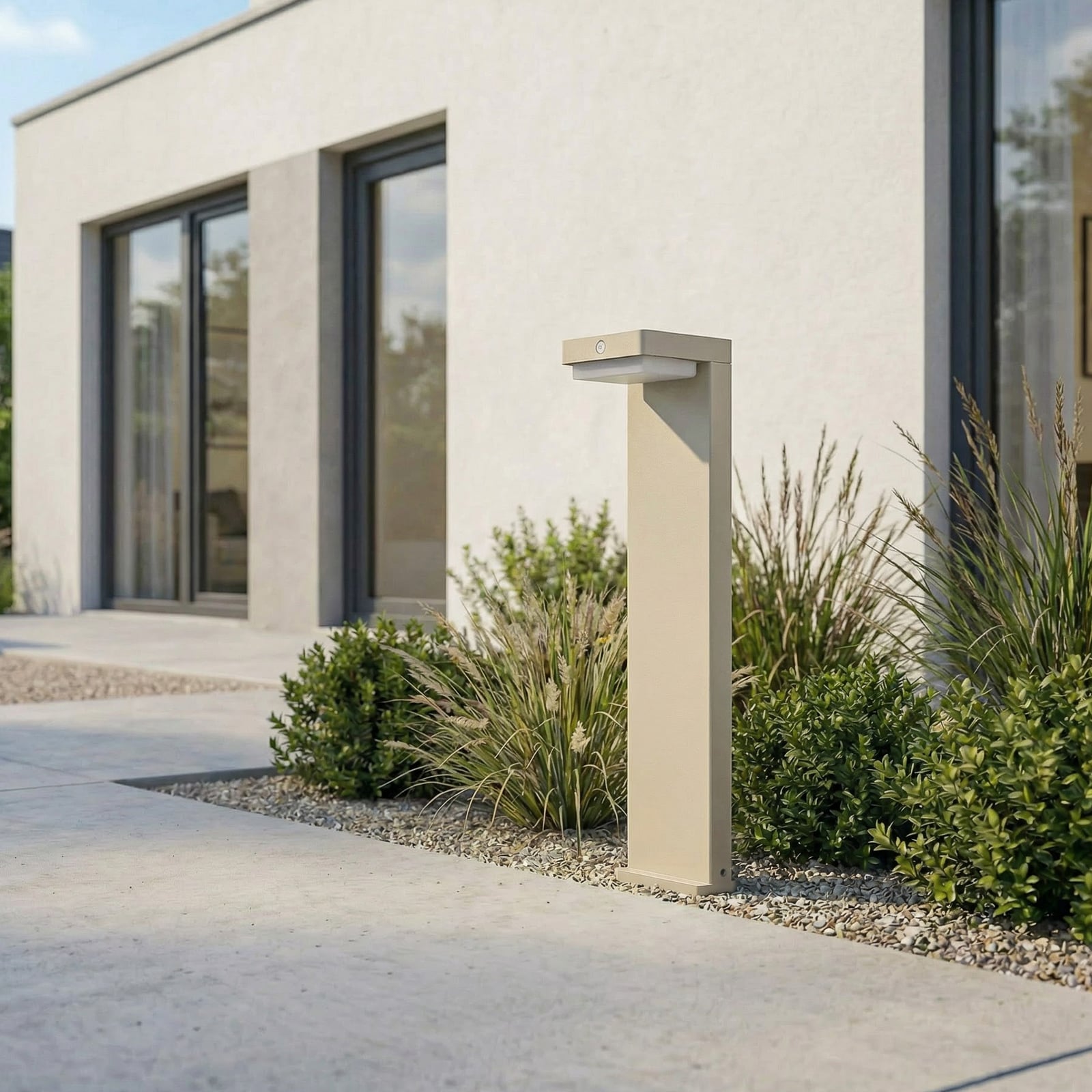 Eleazar LED pedestal light, beige, aluminium, sensor - Lindby