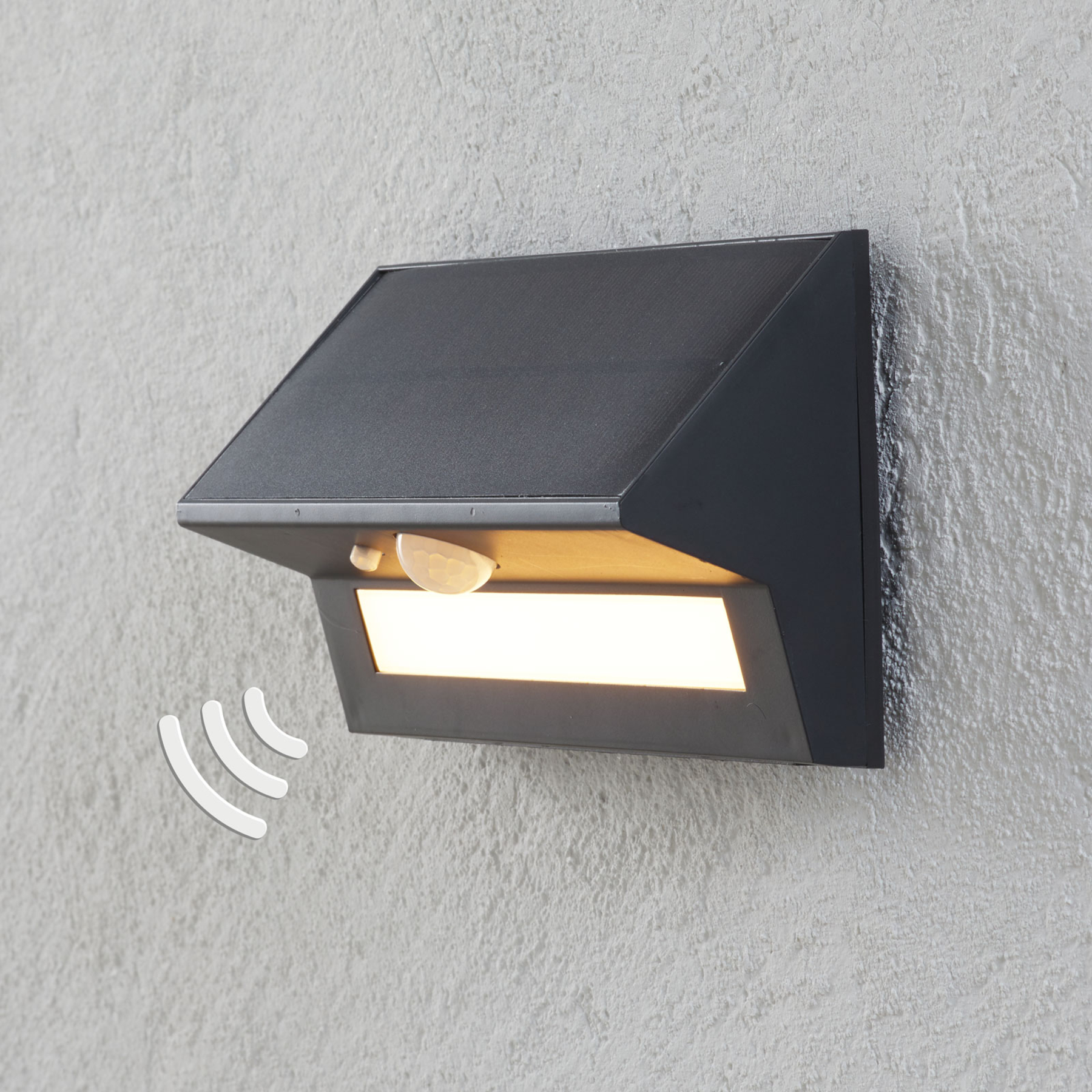 Lindby Kristiana LED solar outdoor wall lamp with sensor, plastic, 6 W, energy efficiency: A+, W: 20 cm, H: 11 cm