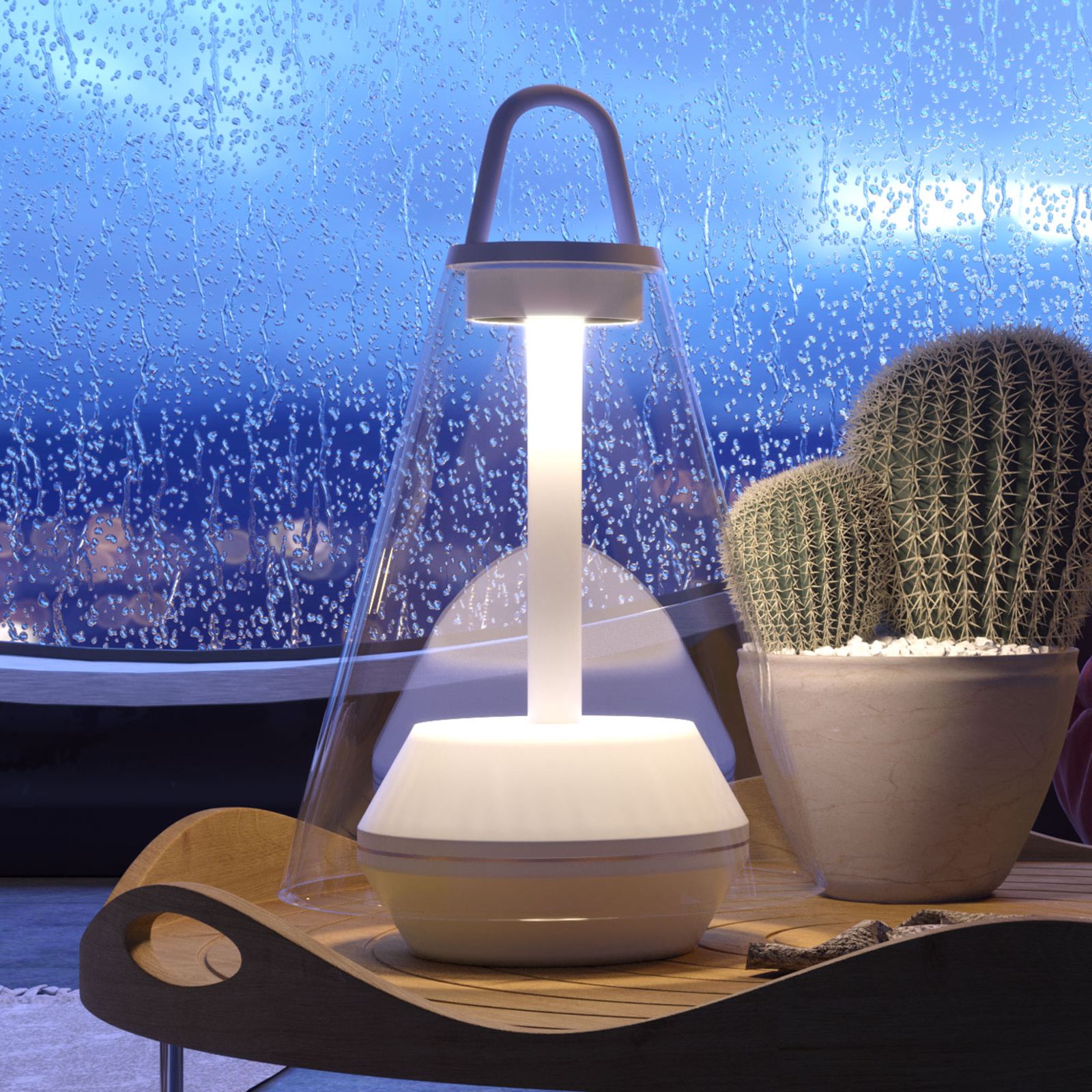 Prandina Shuttle LED-Tischleuchte IP44, Glas klar