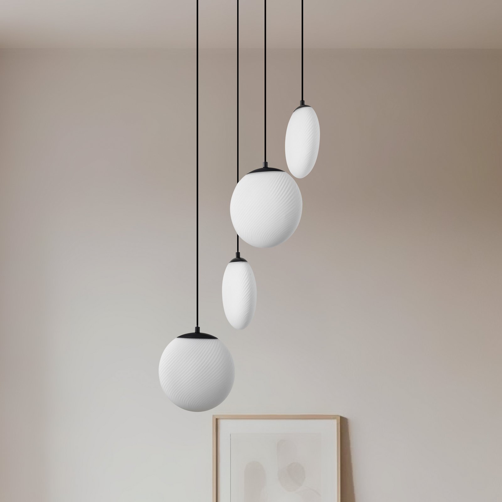 Lucande Żyrandol Lunelle, czarny, szkło, 4-punktowa, Ø 40 cm