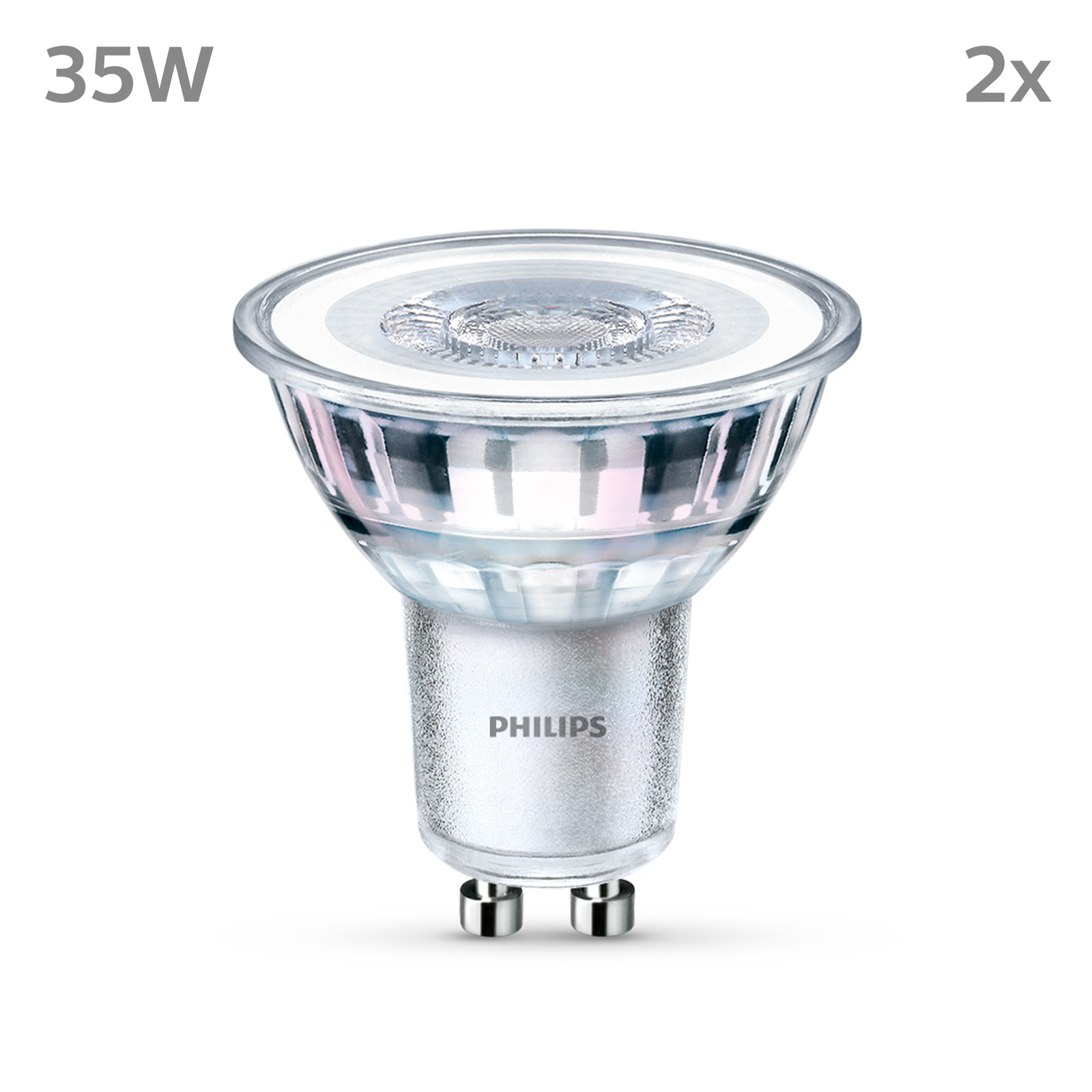 Philips LED-pære GU10 3,5W 255lm 827 klar 36° 2stk