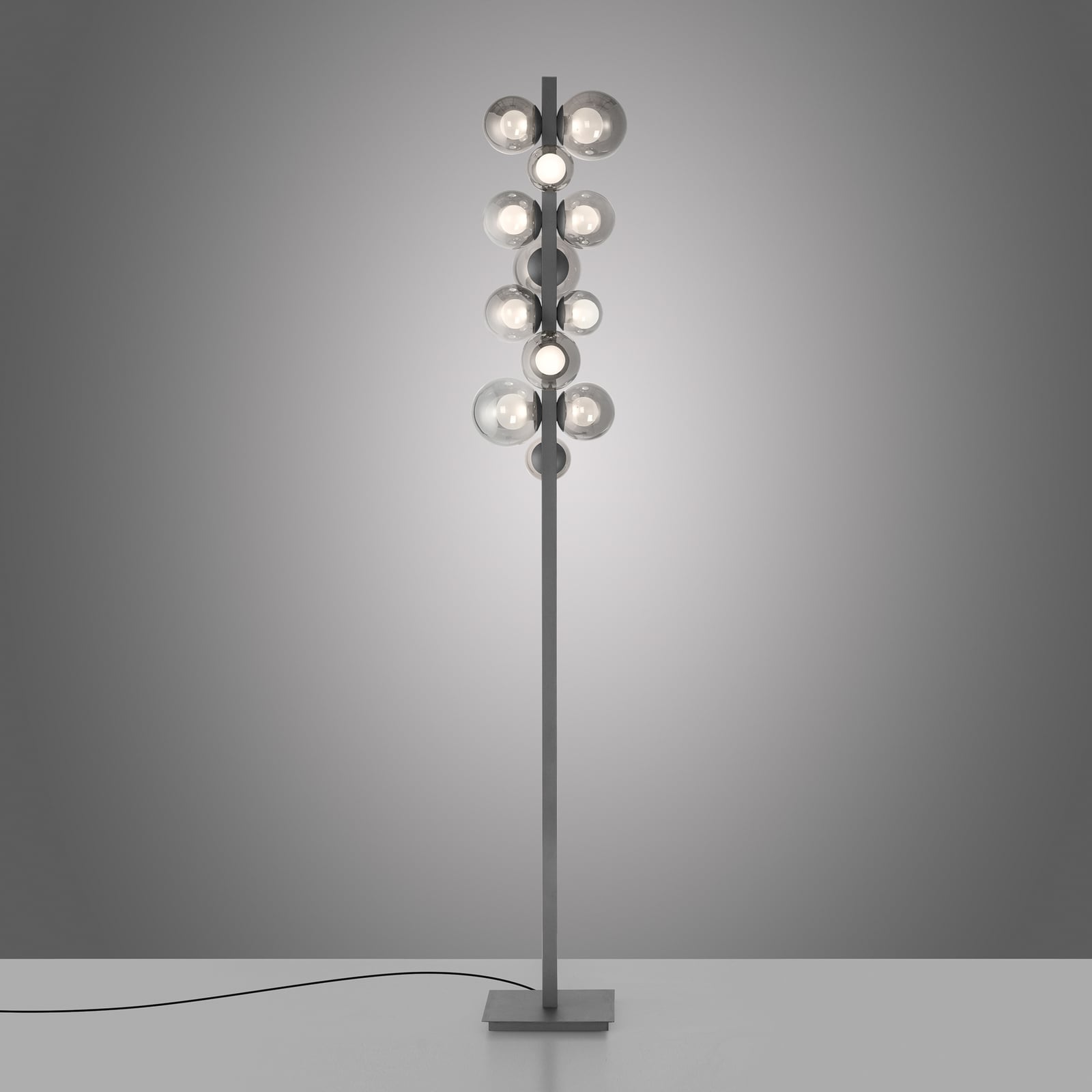 Popup LED-Stehlampe, grau Alu/Glas Dimmer 12-flg. - PURE Popup LED-Stehlampe, grau Alu/Glas Dimmer 12-flg. - PURE