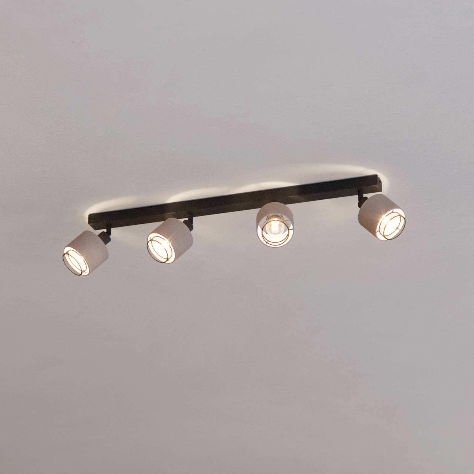 Deckenstrahler Rosley, Länge 75 cm, schwarz/natur, 4-flg., günstig online kaufen