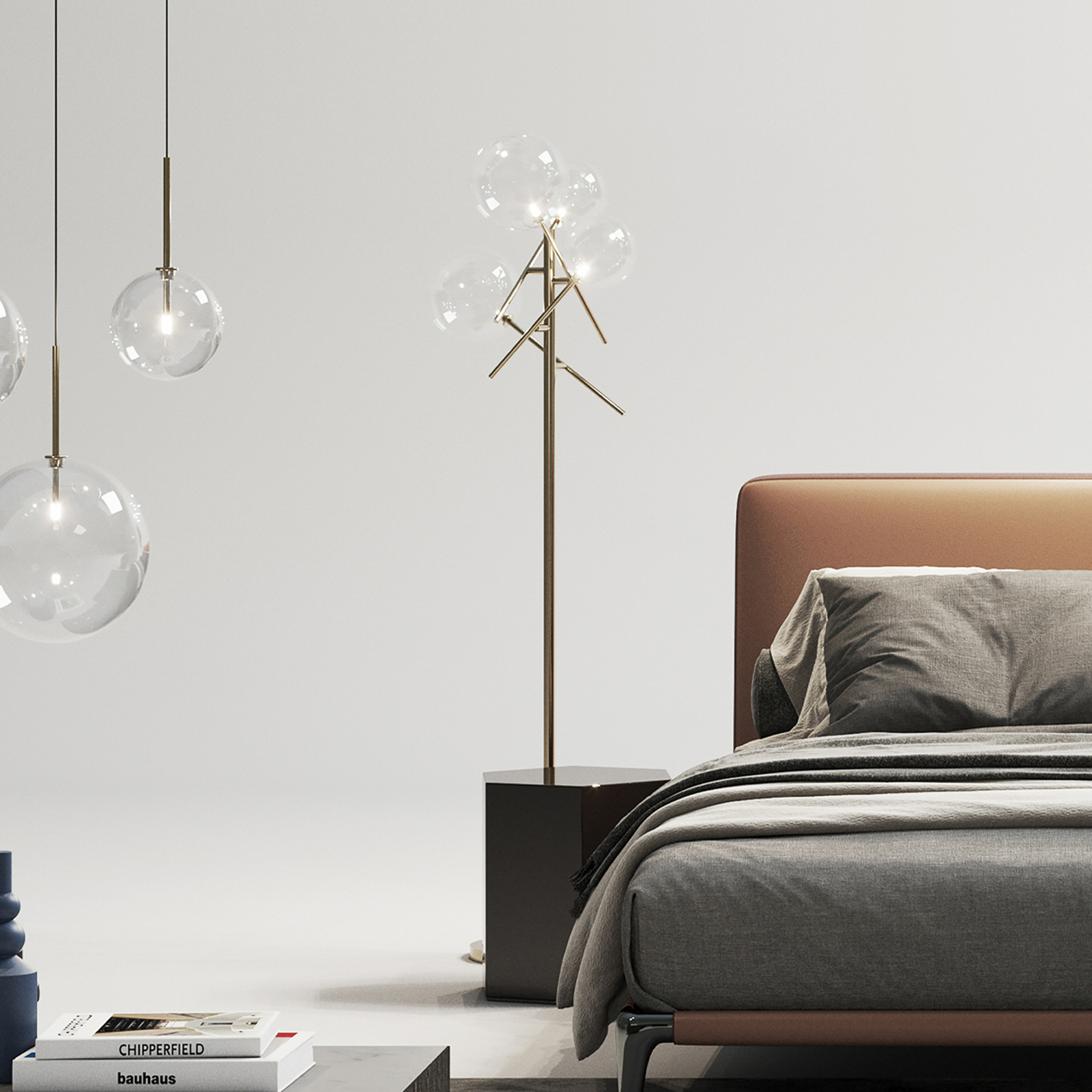 Candeeiro de pé IDEAL LUX Equinoxe, latão/transparente, altura 166 cm Candeeiro de pé IDEAL LUX Equinoxe, latão/transparente, altura 166 cm