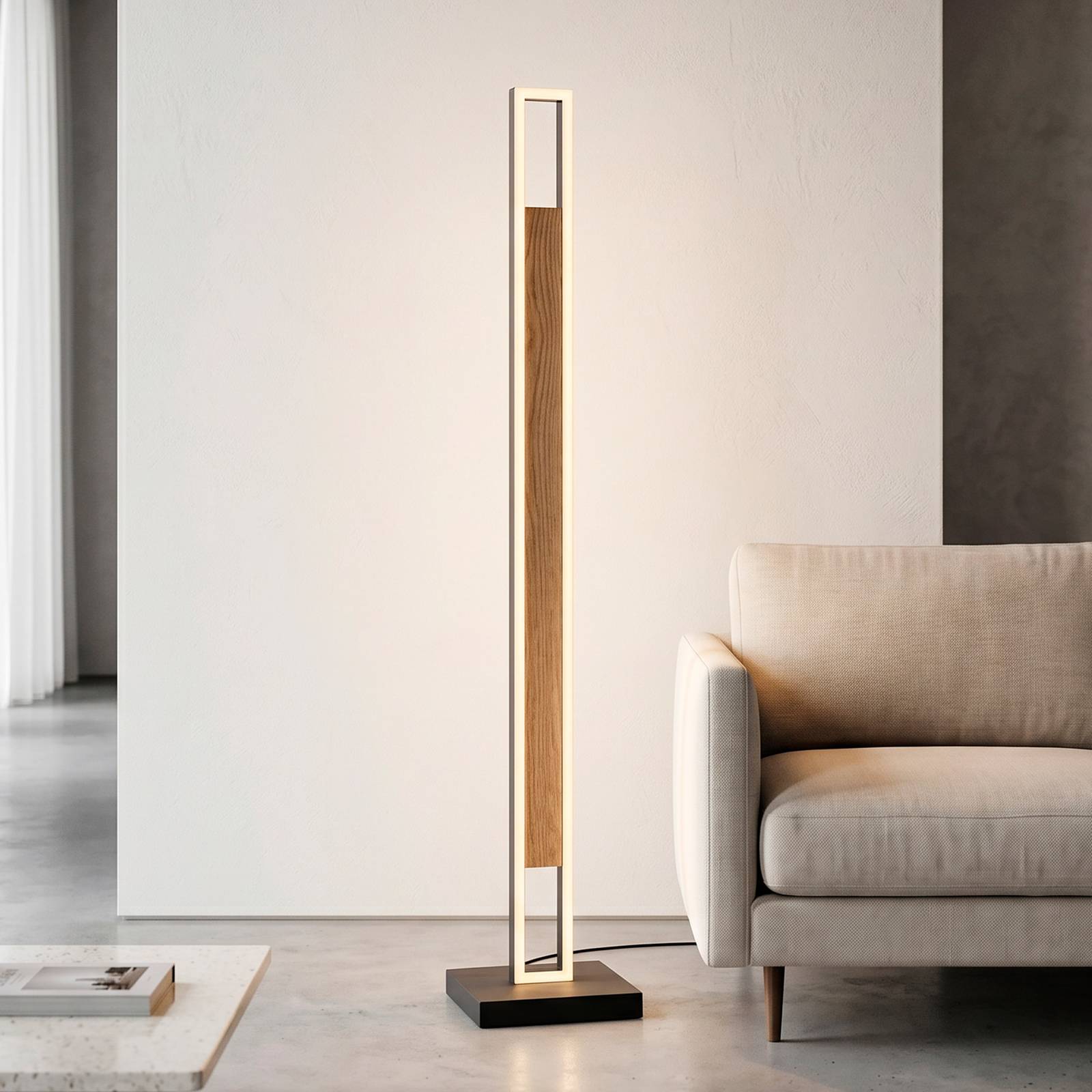 Paul Neuhaus LED vloerlamp Sveja, zwart/houtkleur, hoogte 140 cm, CCT