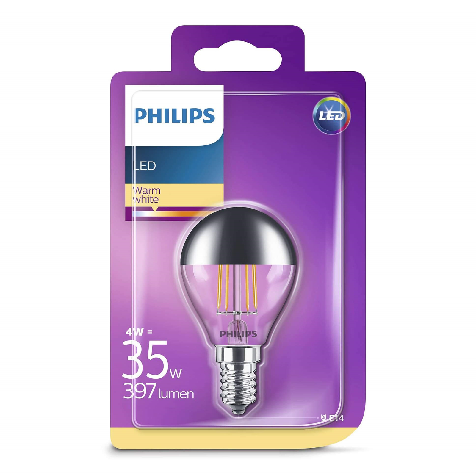 Bec LED 4W Filament Top-Mirrored Crown (397lm) E14 - Philips