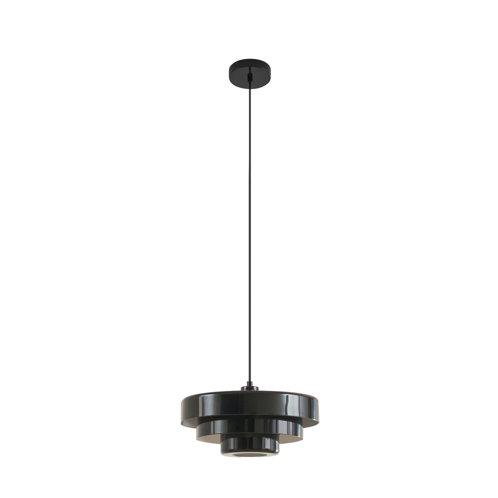 Suspension Lindby Tivra, noir brillant, Ø 35 cm, métal