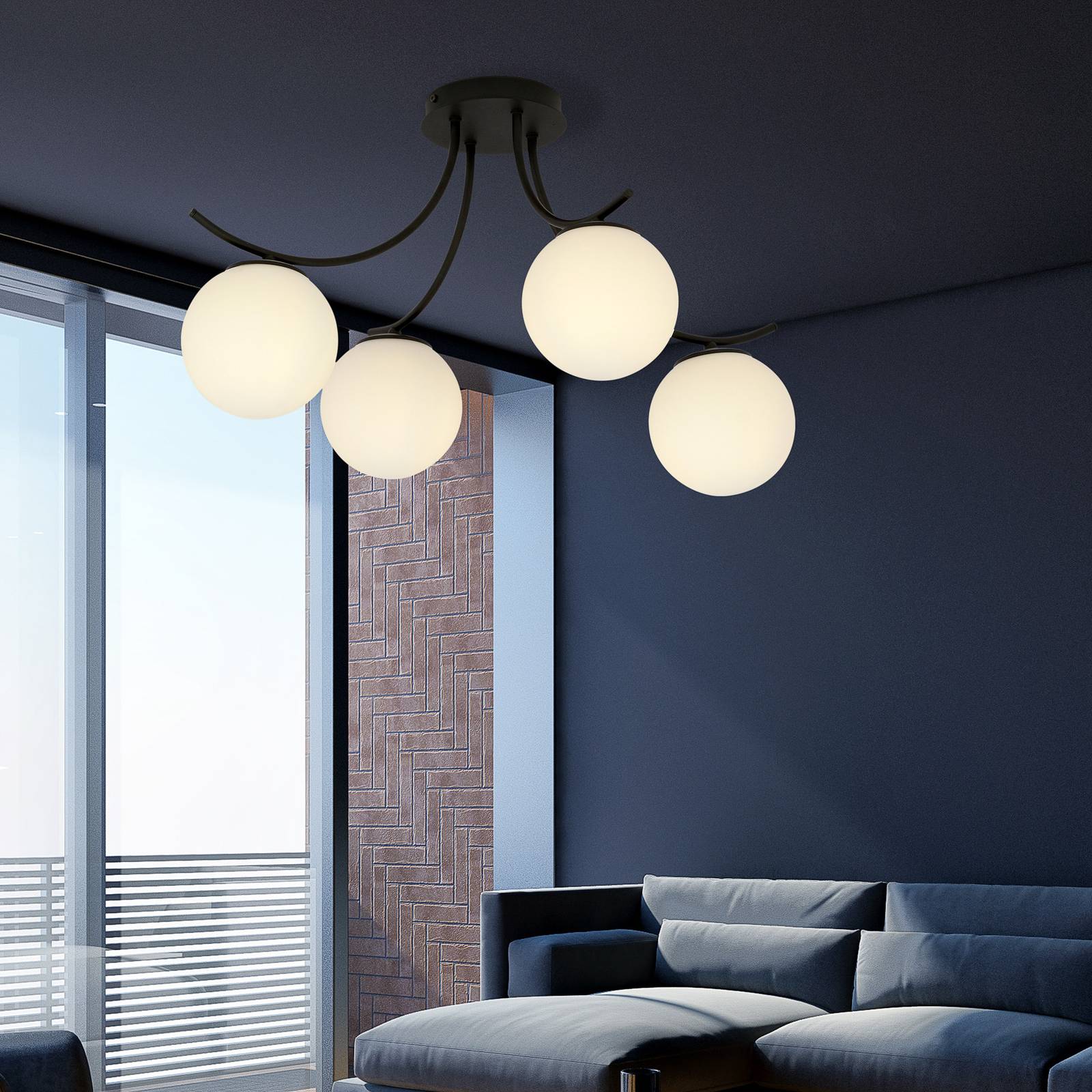 Lampa sufitowa Boston, czarna/opalowa, 4-punktowa