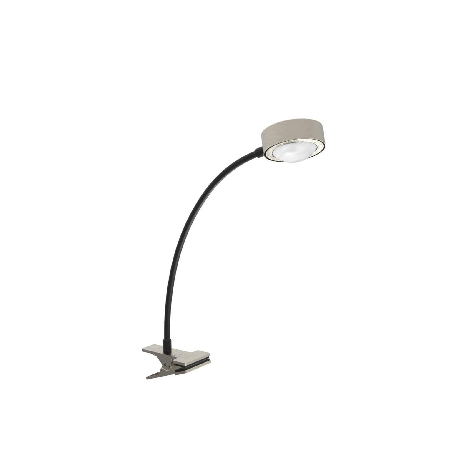 LightMe lampada da tavolo Powerlens Flex, morsetto, colore titanio