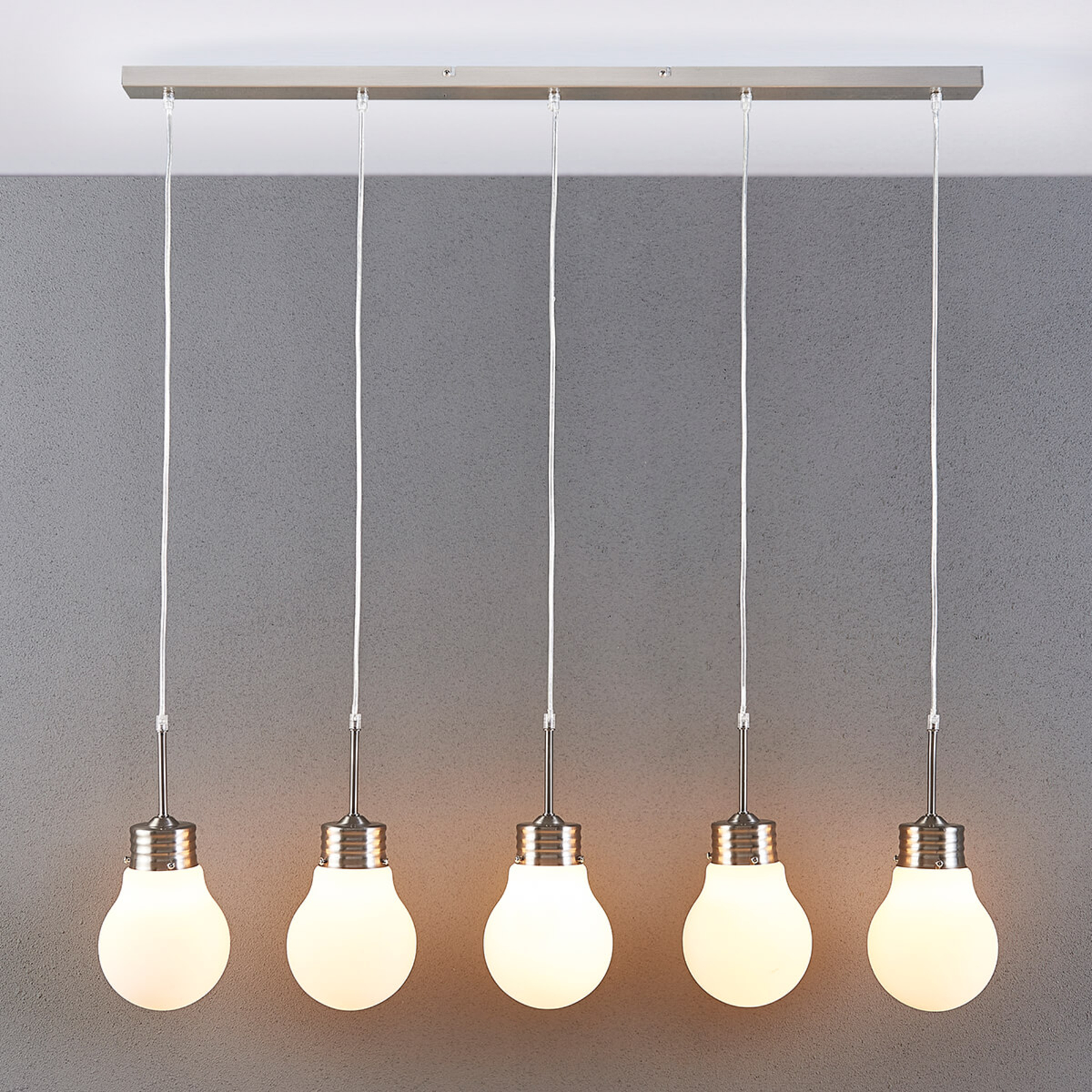 Lindby hanging light Bado, 5-bulb, metal, glass, E14, 100 cm