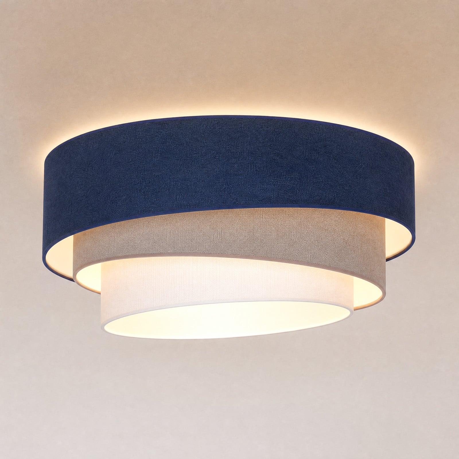 Trio taklampa mörkblå/beige Ø60 cm textil, E27 – Duolla - Kök - Ung livsstil - Tyg / textil - Med flera ljuskällor