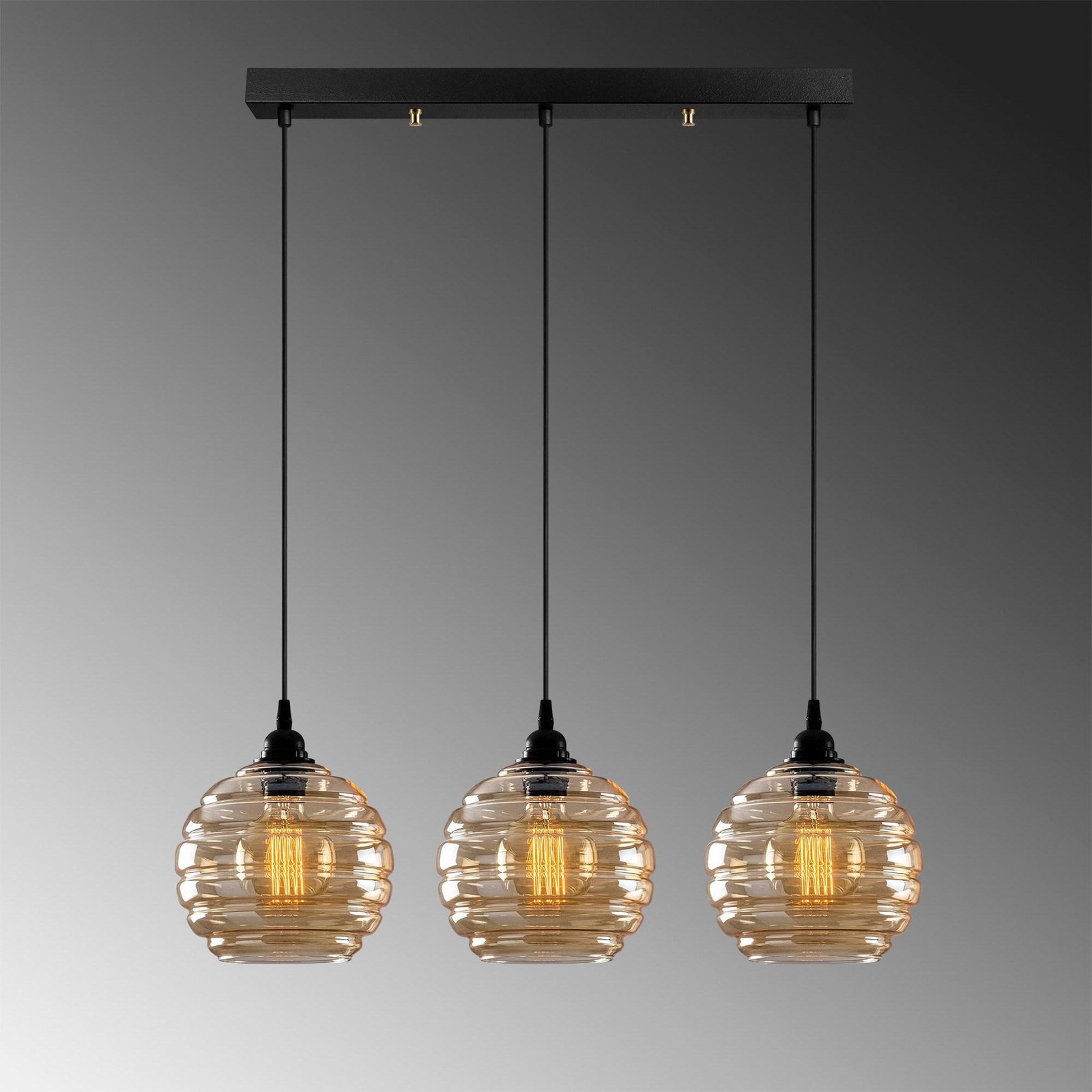 Hanging light Gold 012, gold-transparent, glass 3-bulb linear