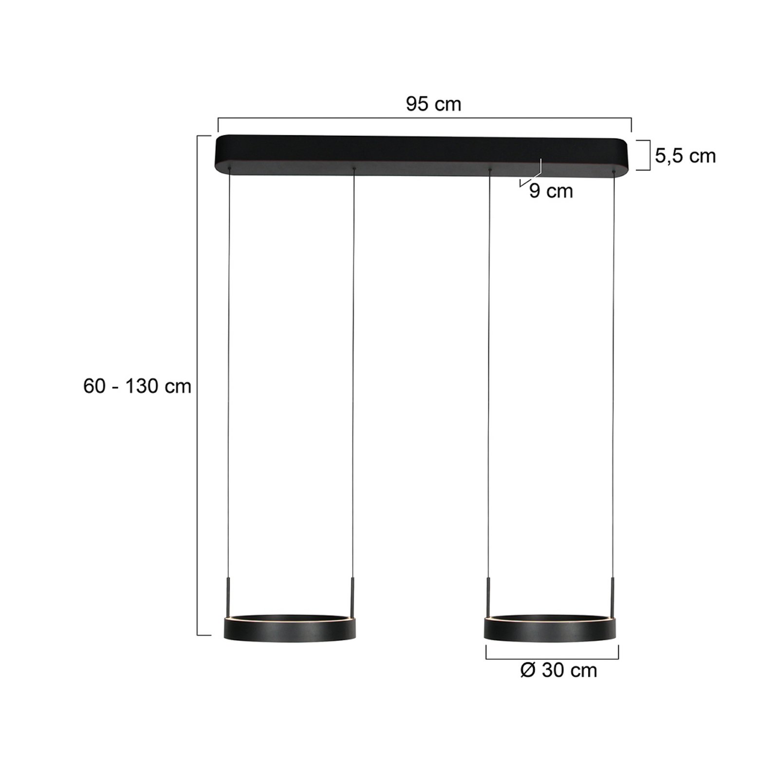 Lampă suspendată LED Mykty, negru, lungime 95 cm, metal, 4 becuri.