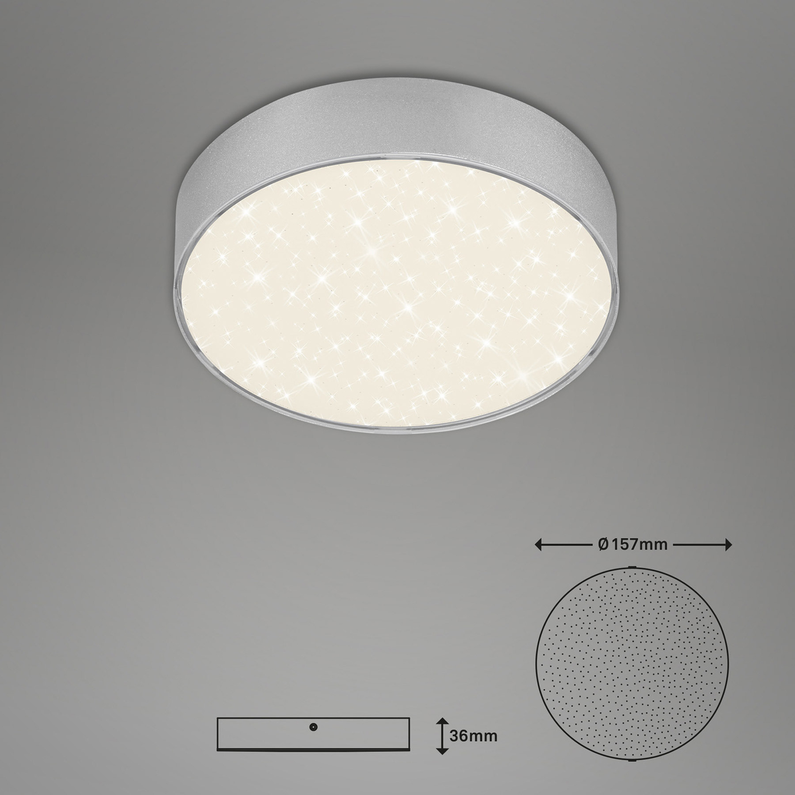 Flame Star LED-loftslampe, Ø 15,7 cm, sølv
