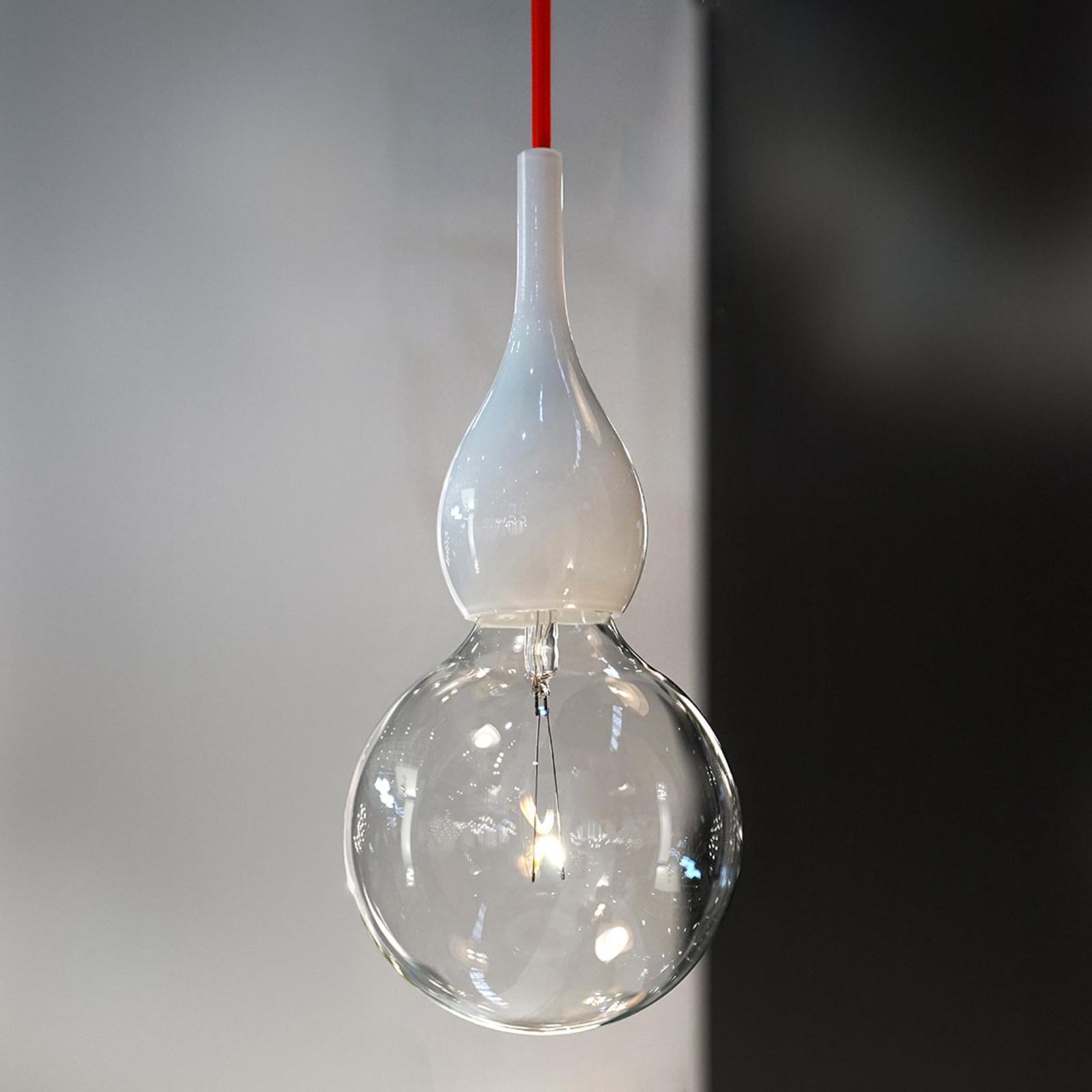 next Blubb mini - pendant light, opal/red cable, for Living / Dining Room, glass, E27, 20 W, energy efficiency: A++, H: 15.5 cm