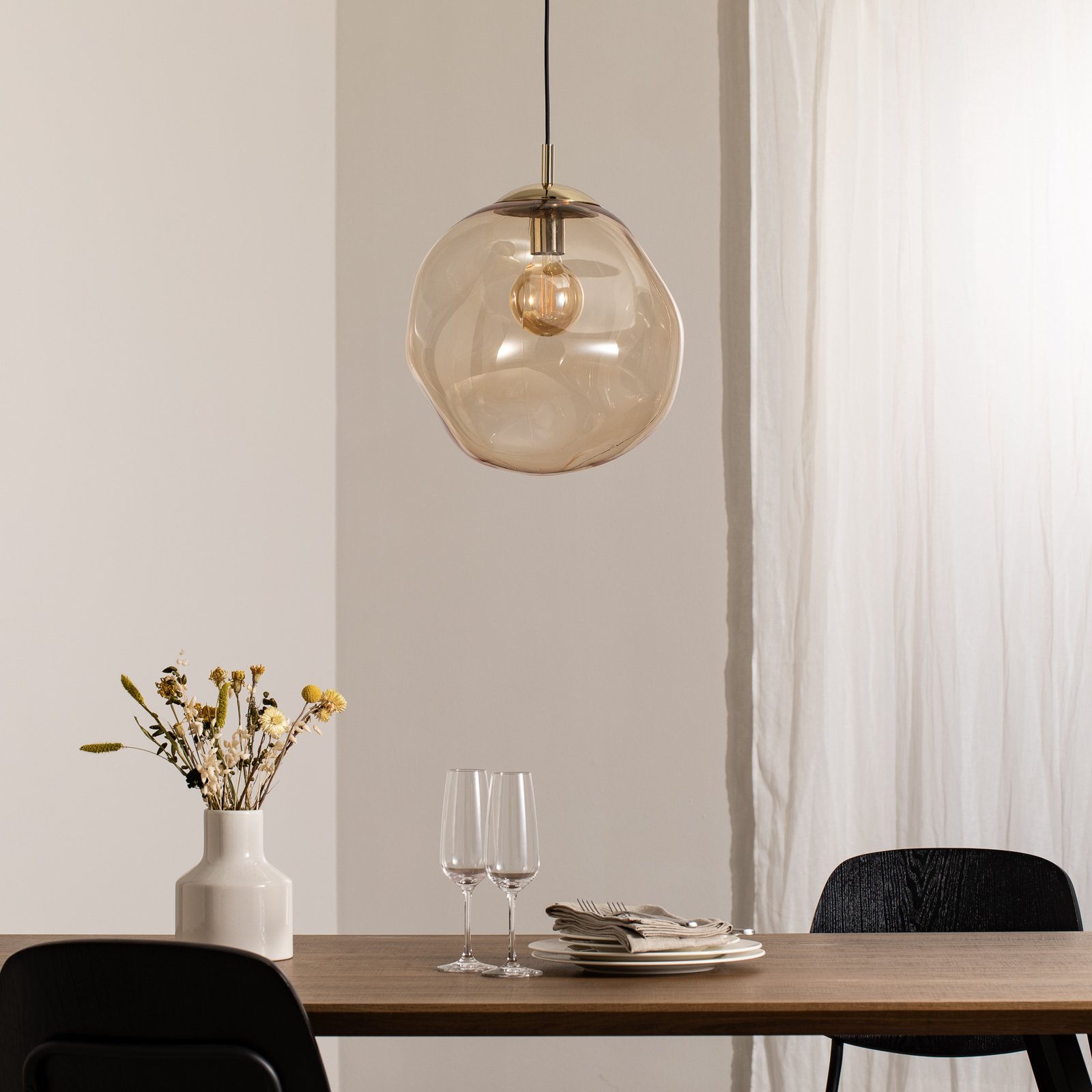 Suspension en verre Sol, Ø 35cm, noir/ambre