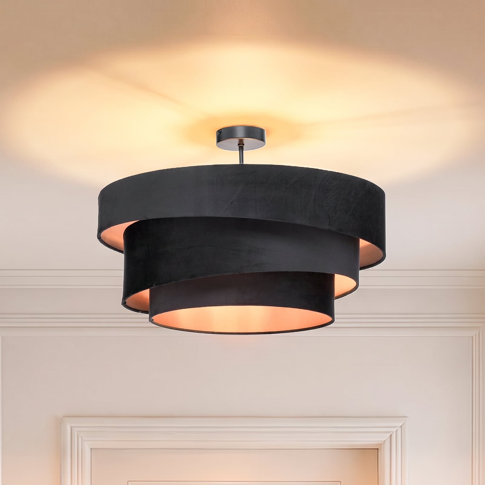 Lindby Jusari ceiling lamp, black, fabric, Ø 56 cm, E27