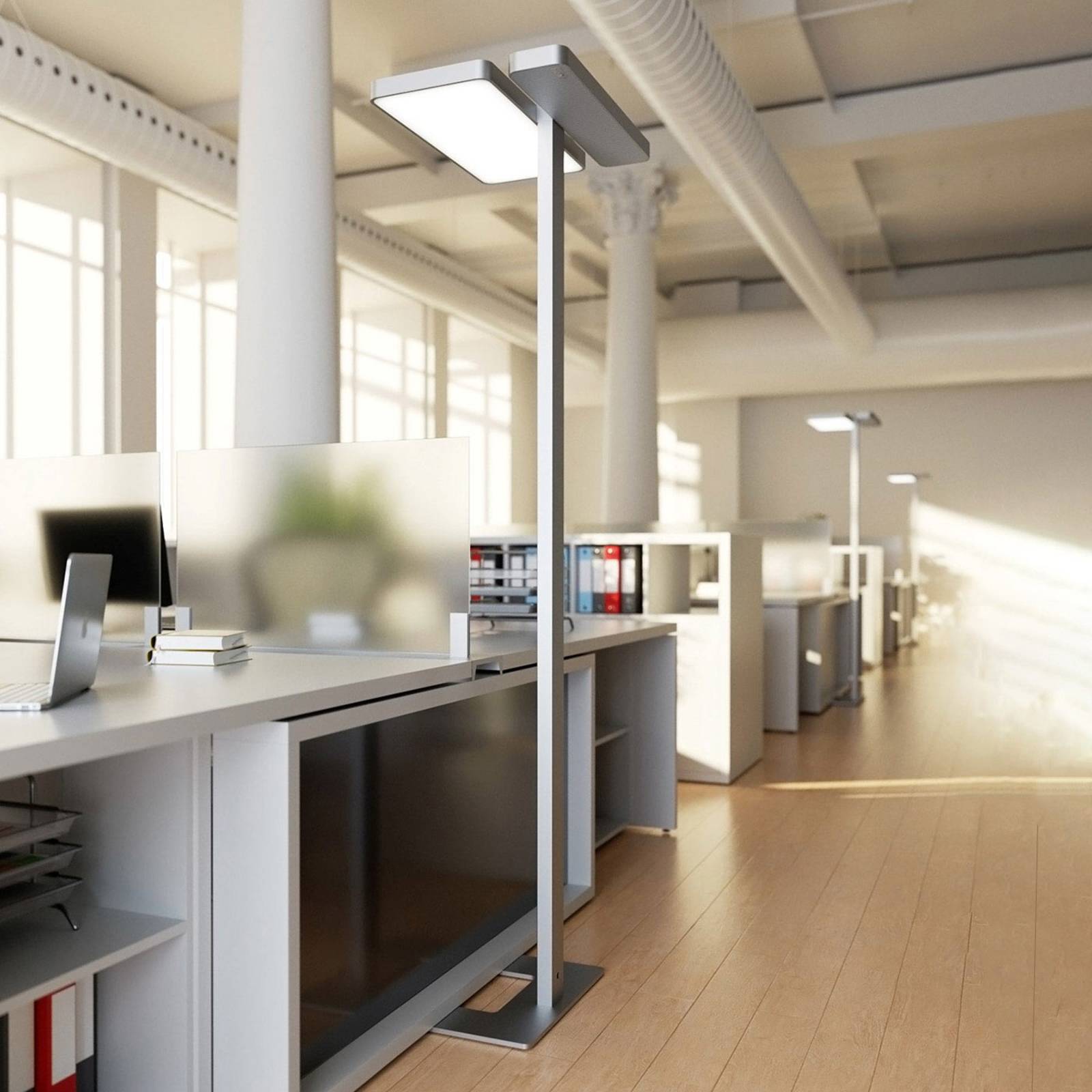 Arcchio Lampadaire de bureau LED Aila argent capteur de lumière du jour