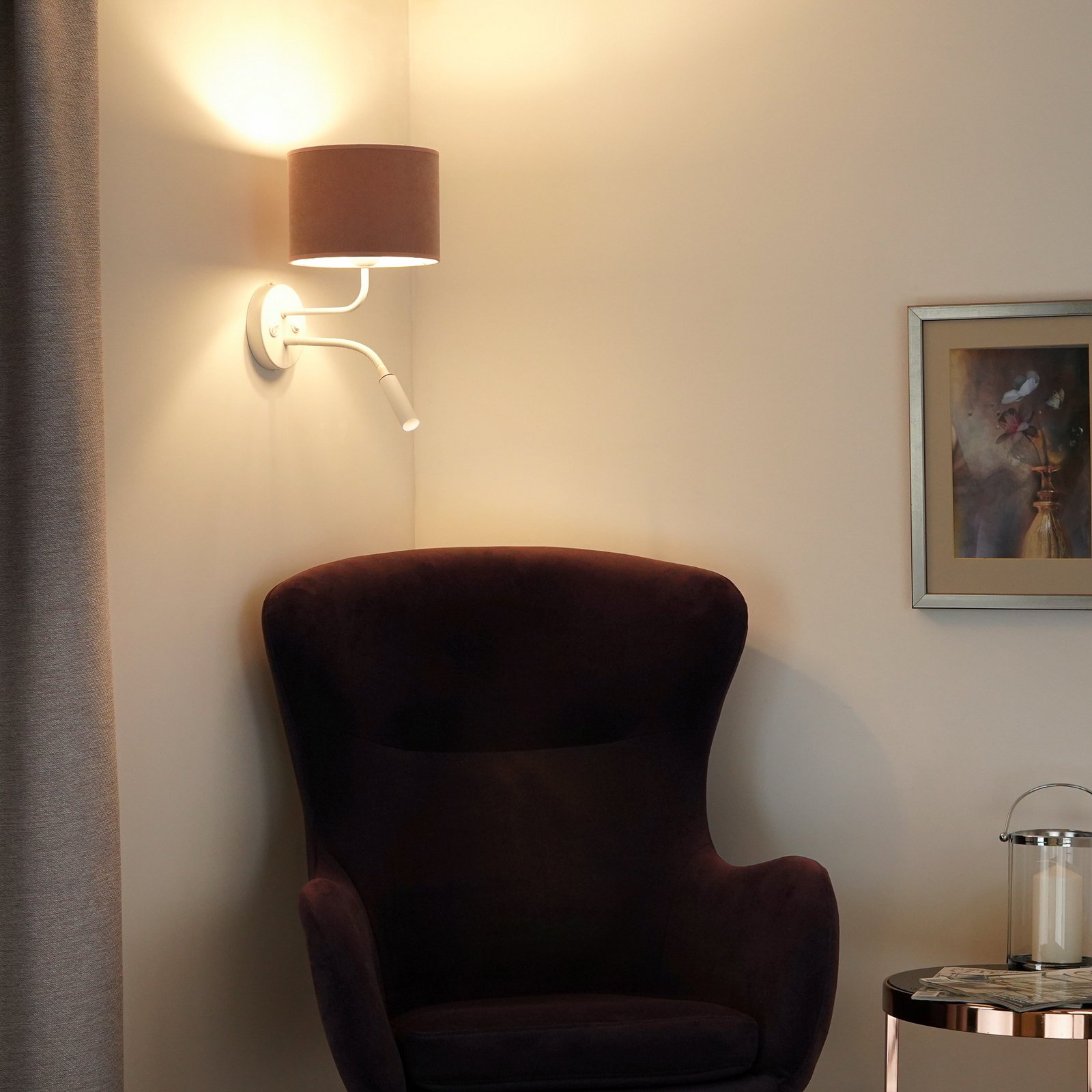 Roller wall light, Soro, white/pink, reading light