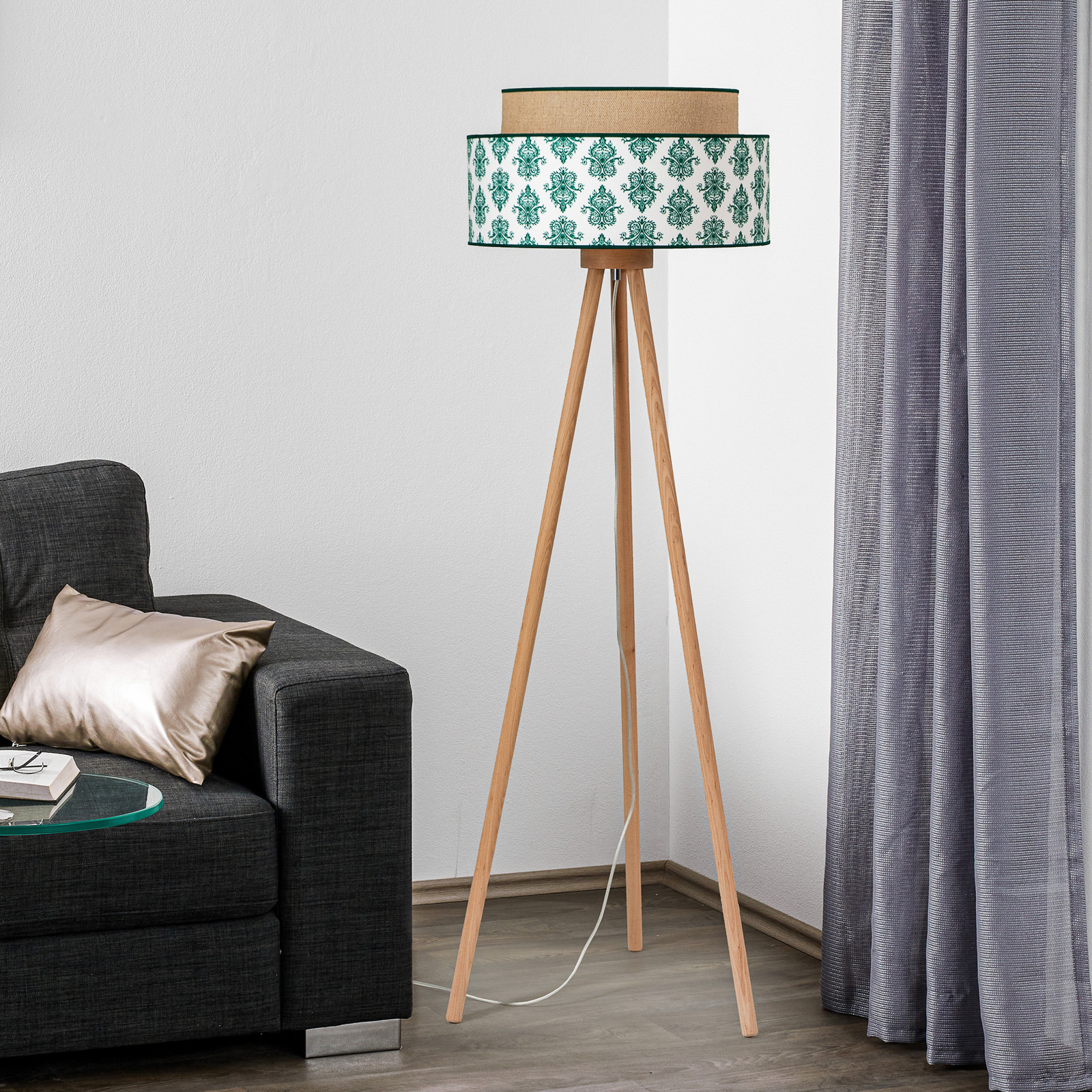 Lampadaire Hampton Boho ornement vert/jute