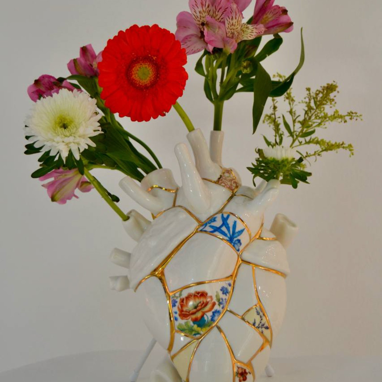 SELETTI Vase Love in Bloom Kintsugi, bunt, Porzellan, Gold