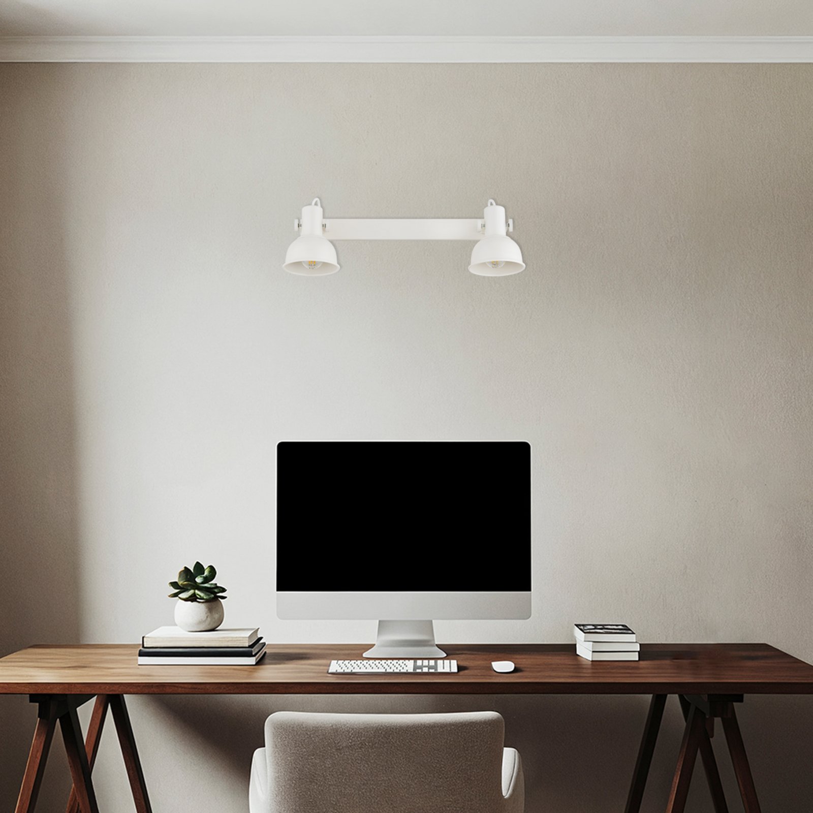 Plafonnier Trogir, beige, à 2 lampes, longueur 27 cm