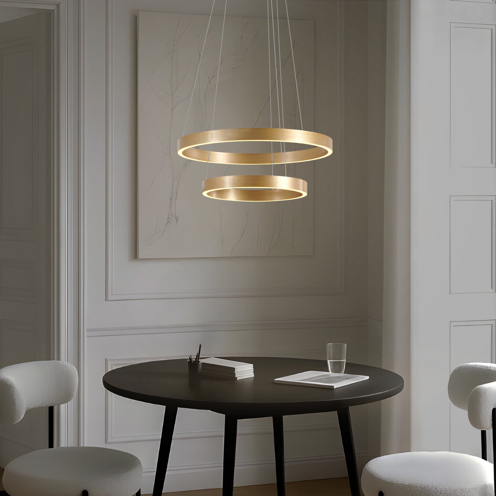 Lucande Yonam LED viseća svjetiljka, Ø 60 cm, 2 žarulje, zlatna, CCT Lucande Yonam LED viseća svjetiljka, Ø 60 cm, 2 žarulje, zlatna, CCT
