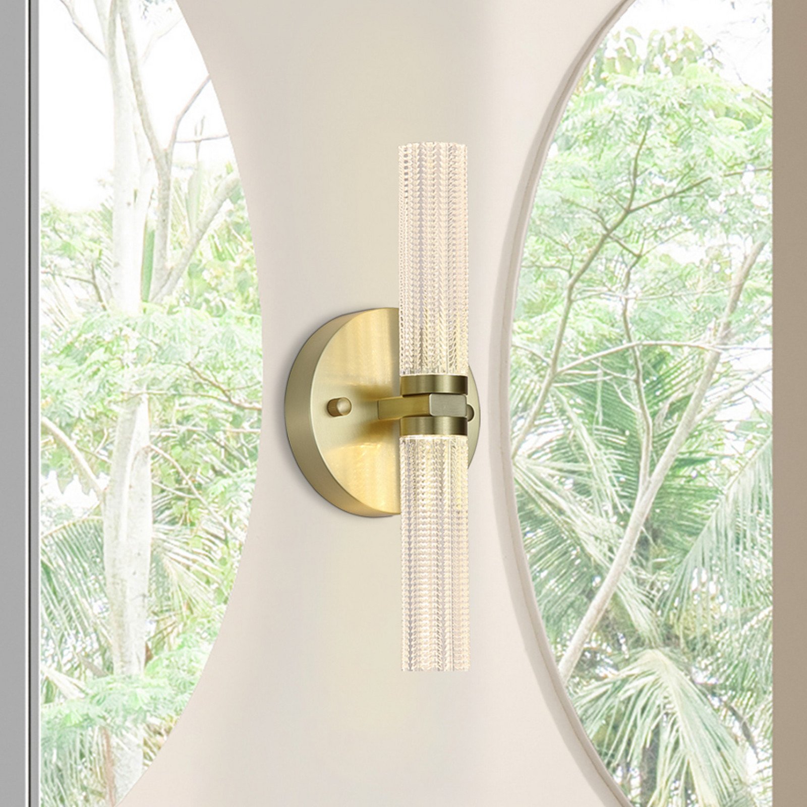 Searchlight Aplică LED pentru baie Aberdeen înălțime 34 cm culoare alamă 2 becuri. - alamă satinată transparentă - Metal