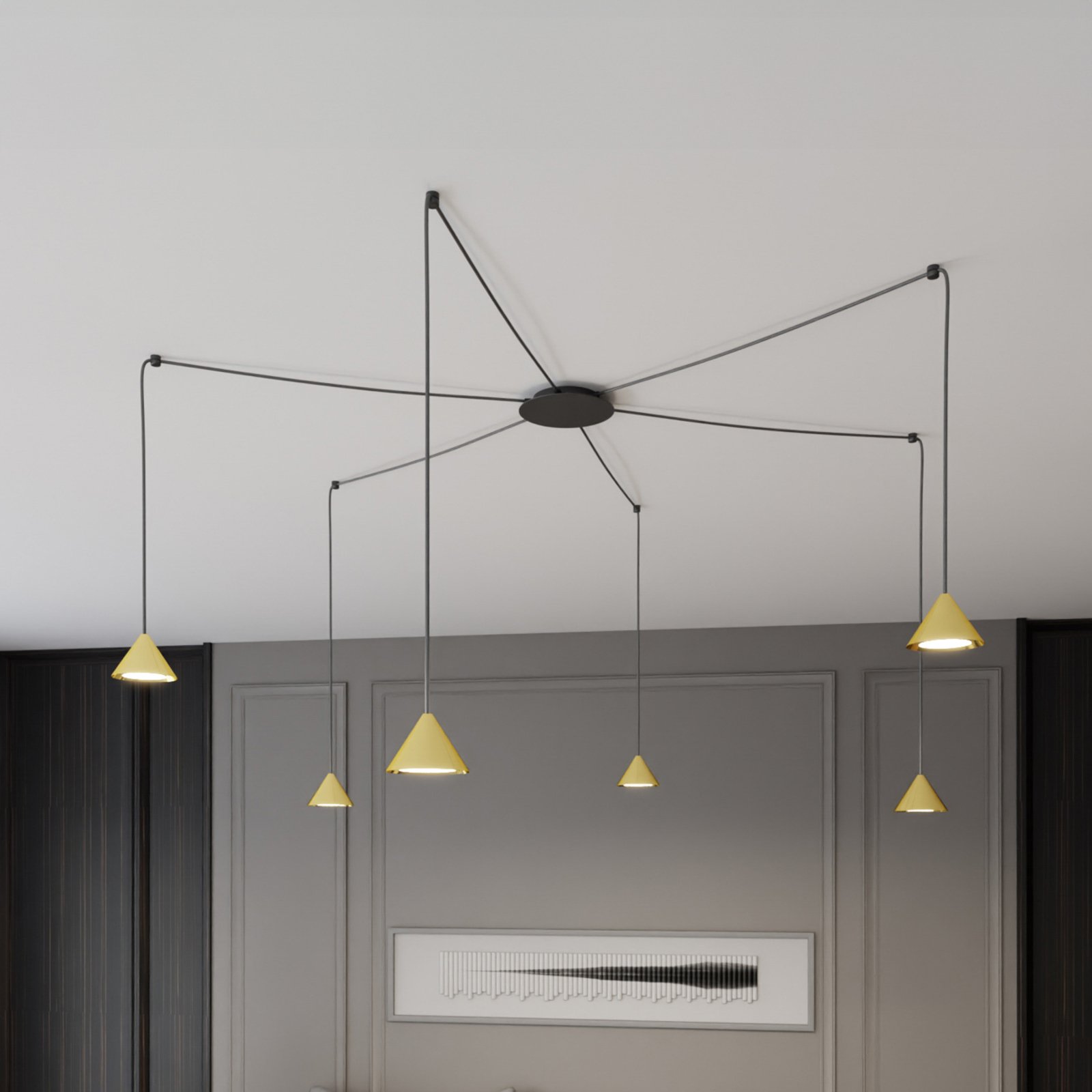 Suspension Elit Spider, 6 lampes, doré, métal