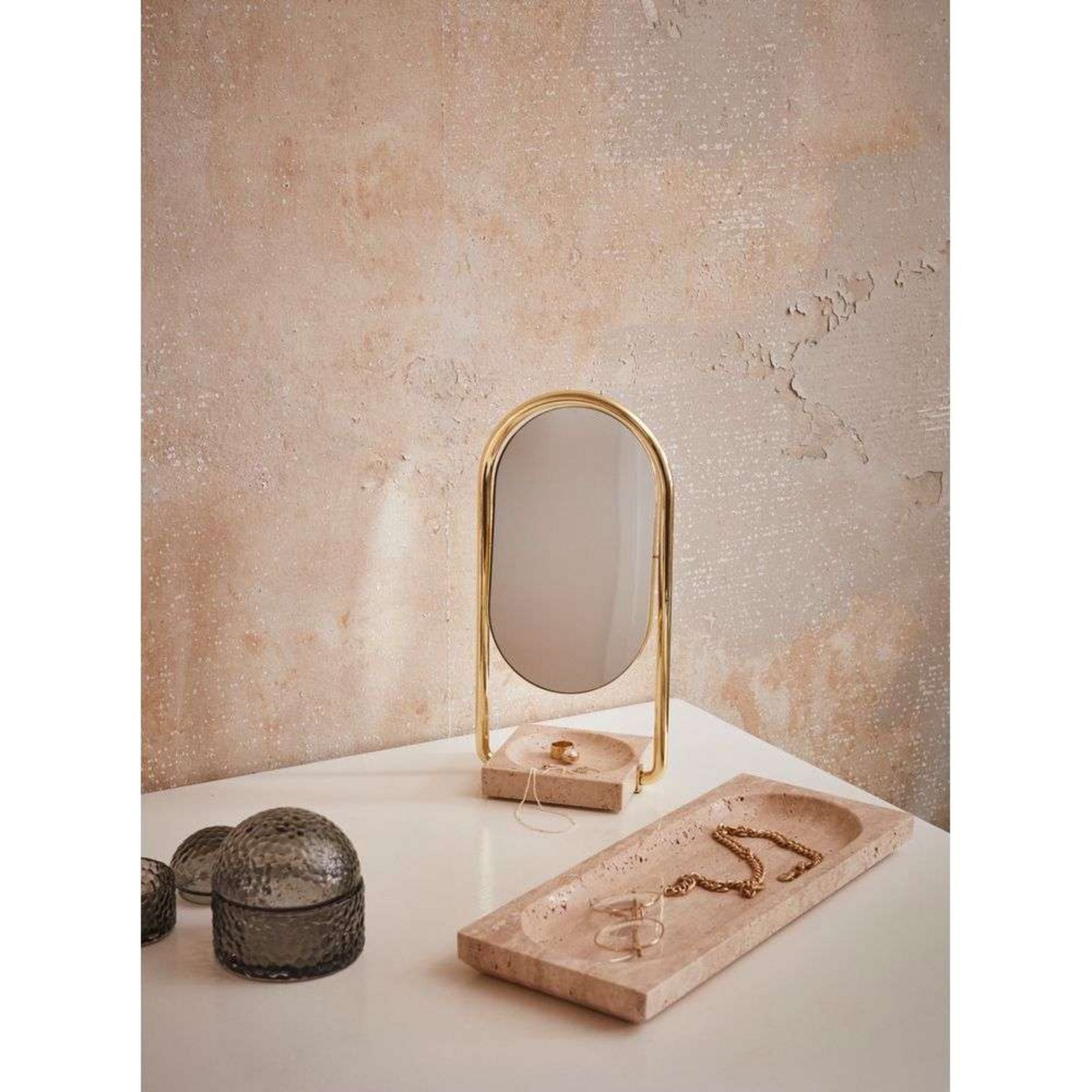 Angui Bord Spegel Guld/Travertine - AYTM