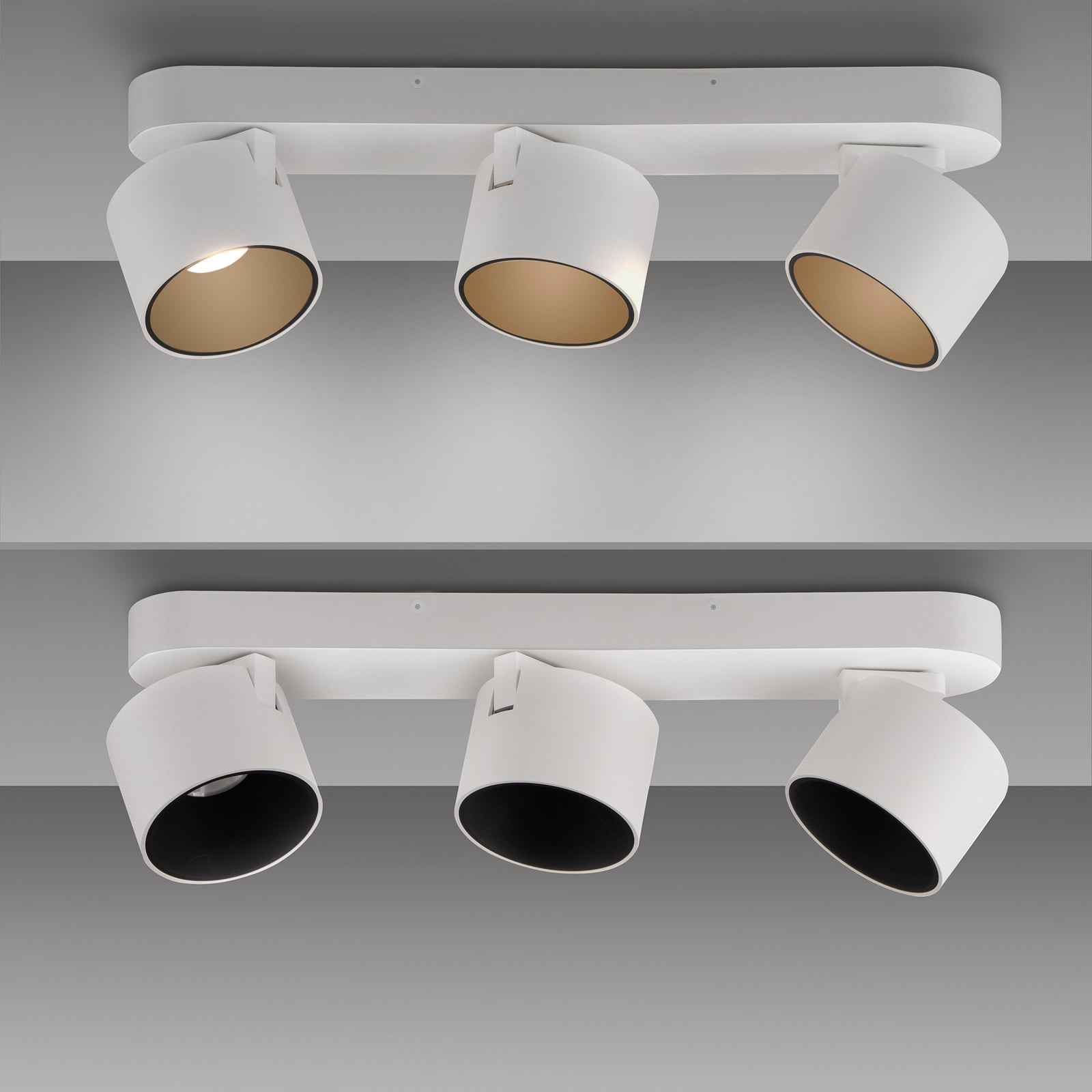 Cup LED-Deckenspot, weiß, Länge 56 cm, Metall, 3-flg. - PURE
